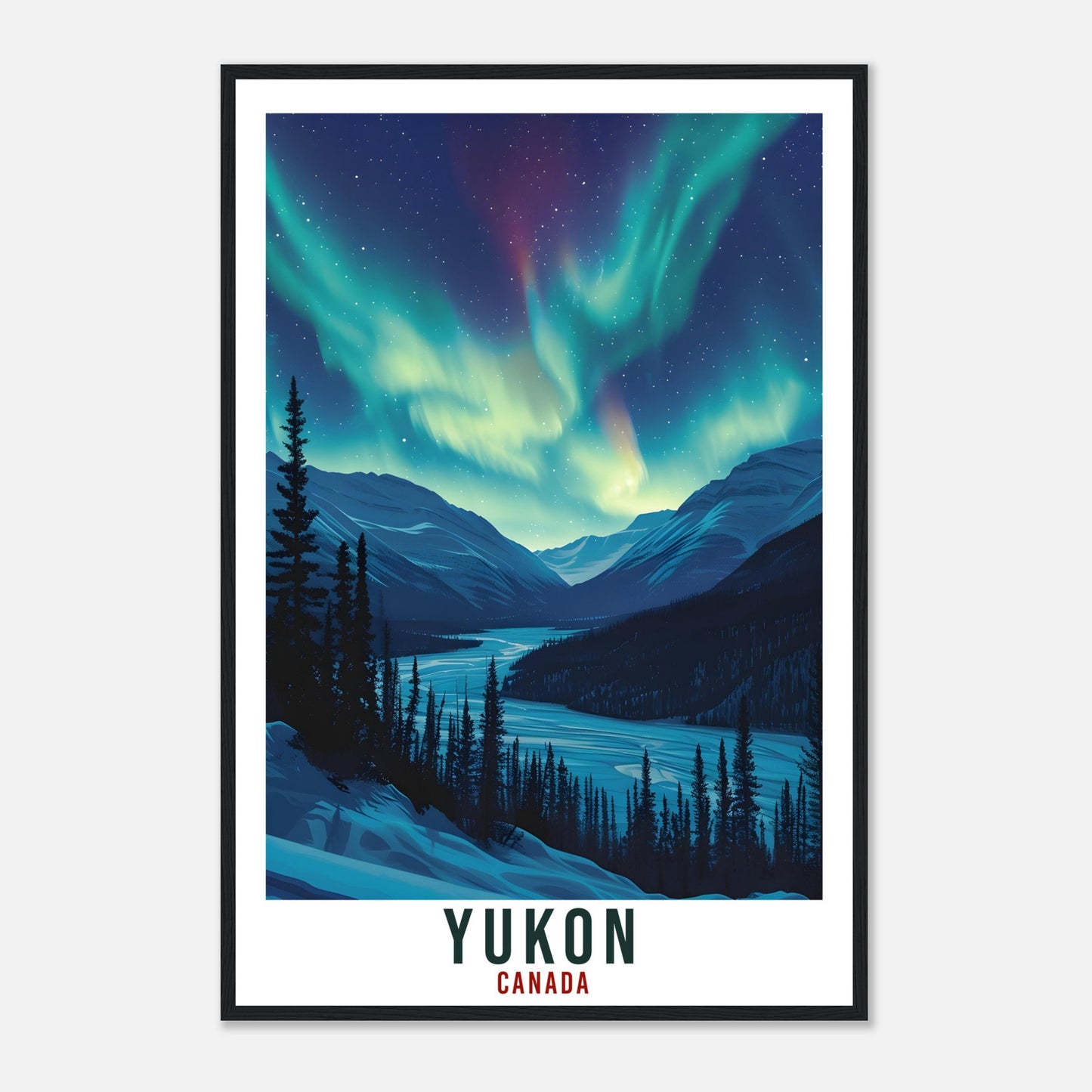 Yukon Travel Print Canada Northern Lights Wall Art Wall Hanging Travel Art Gift Yukon Travel Poster Canada Landscape Artwork Art Lover