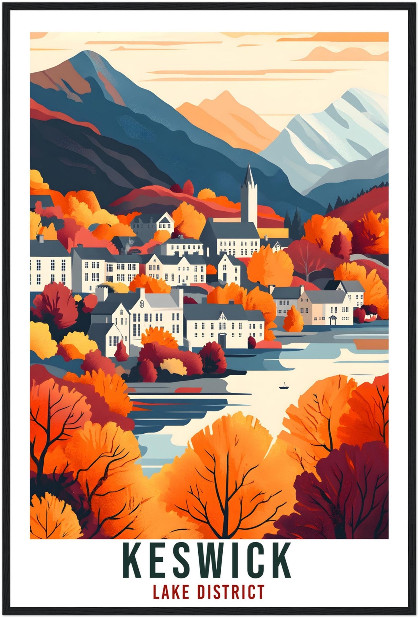 Keswick Travel Print Lake District Home Decor Keswick Wall Art Wall Hanging Art Lover Lake District Artwork Travel Poster Cumbria Travel Art