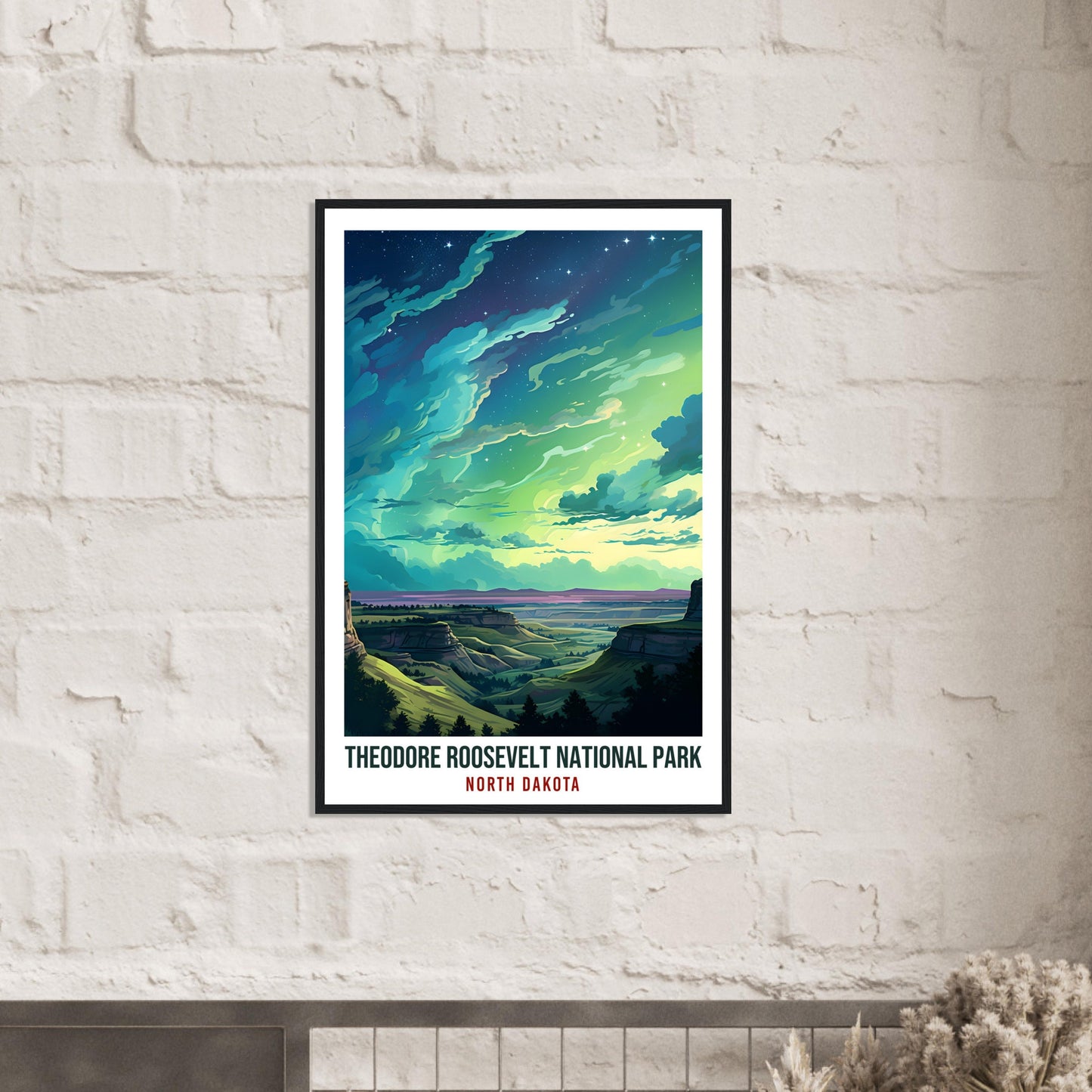 North Dakota National Park Travel Print North Dakota Northern Lights Wall Art Wall Hanging Travel Art Gift North Dakota Travel Poster USA