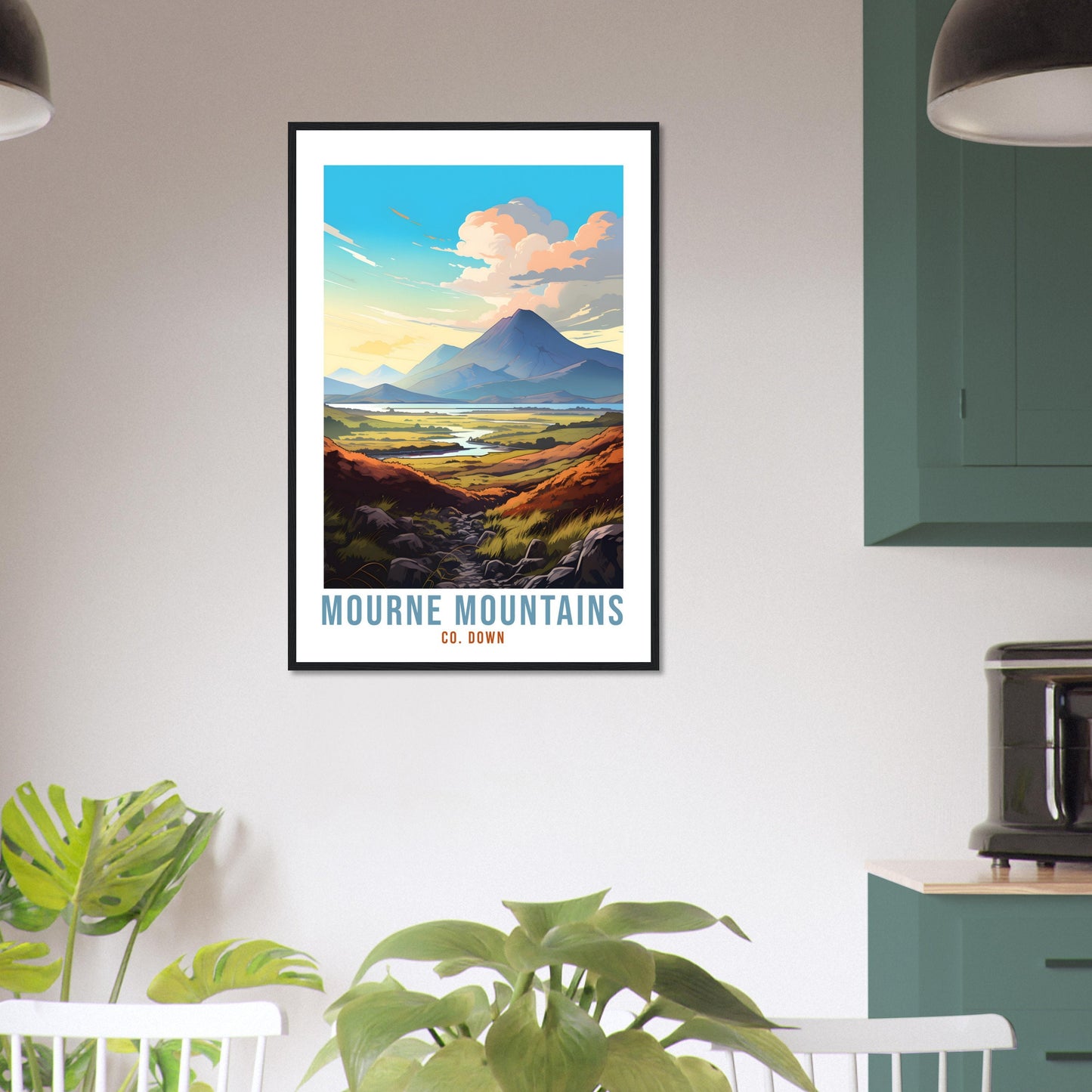Mourne Mountains Travel Poster Northern Ireland Co. Down Travel Print NI County Down Wall Hanging Home Decor World Travel Art Mournes Gift