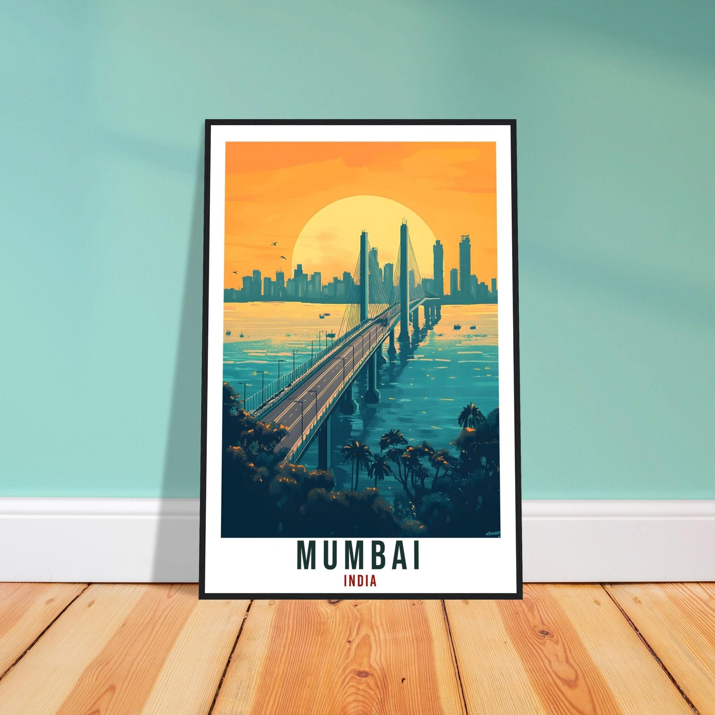 Mumbai Travel Print Indian Home Decor Mumbai Bridge Wall Art Wall Hanging Art Lover India Artwork Travel Poster India Travel Art City Art