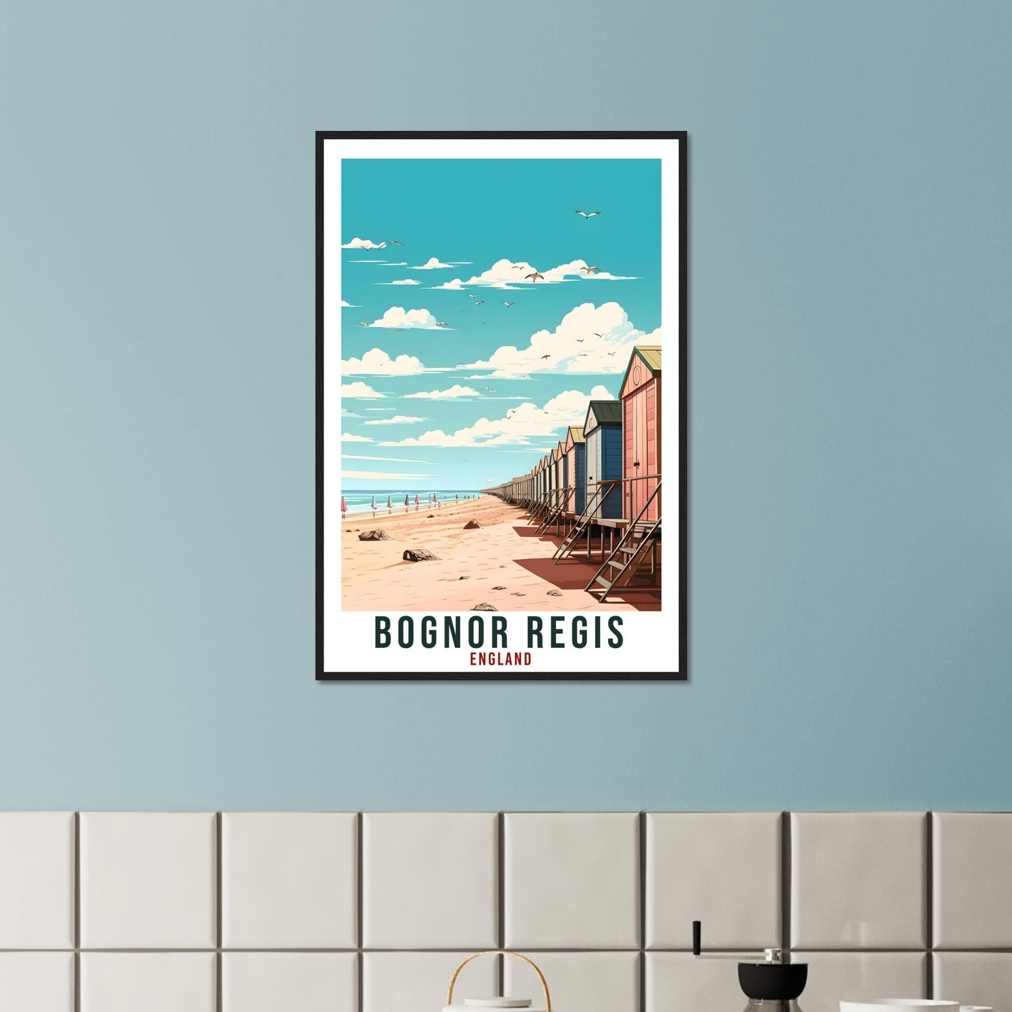 Bognor Regis Beach Travel Print English Home Decoration Wall Art Gift Wall Hanging Art Lover Artwork England Bognor Regis Travel Poster