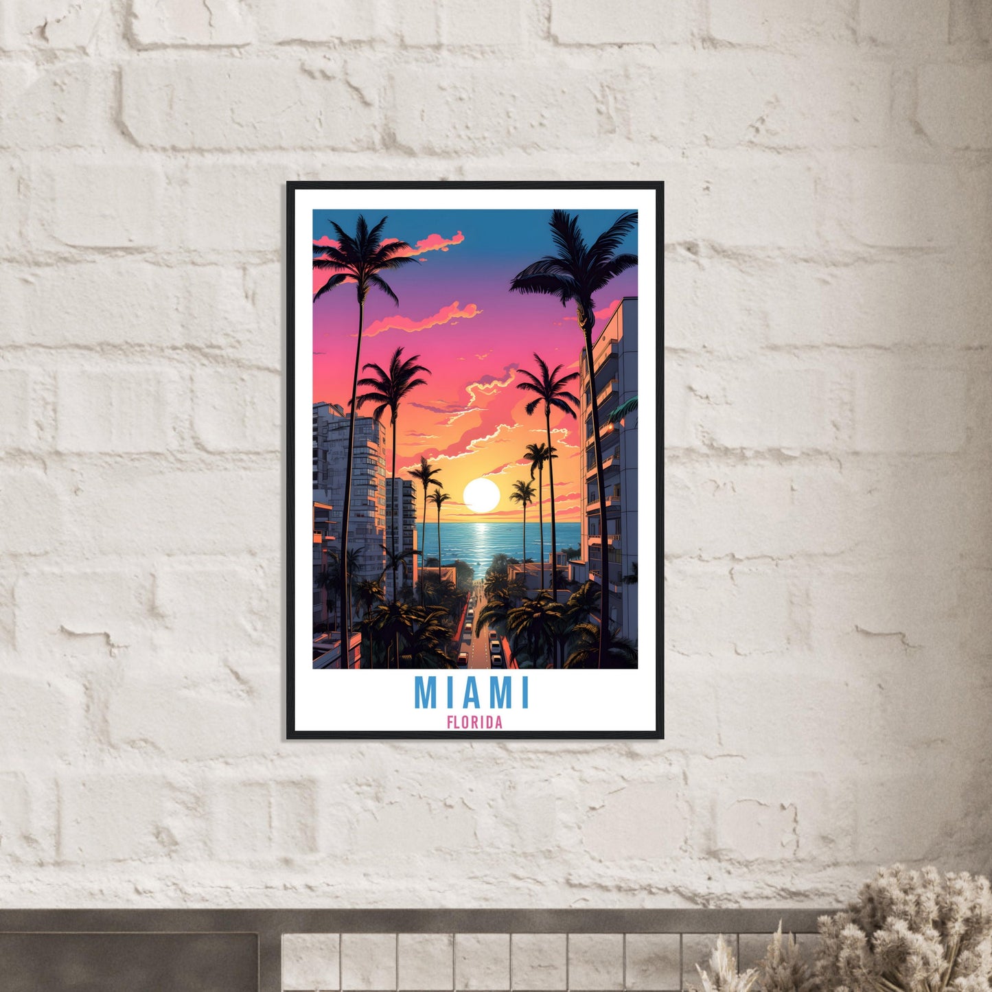 Miami Travel Print Wall Miami Florida Sunset Wall Hanging Travel Poster Miami City Landscape Florida Home Decor Florida Gift Travel Art