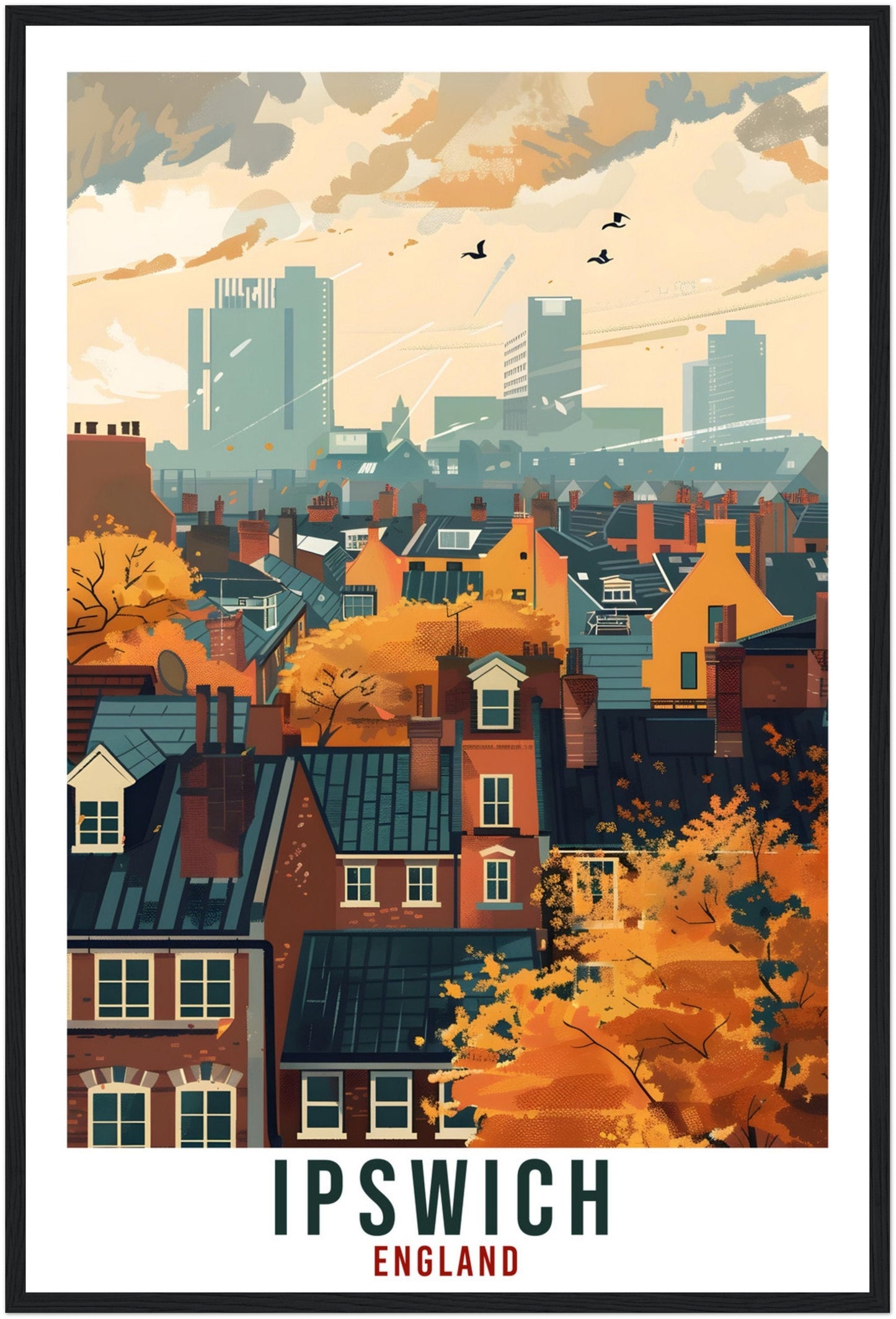 Ipswich Travel Print Wall Art Ipswich Wall Hanging Home Living Décor Ipswich Gift Art Lovers UK Artwork Gift Print England Travel Poster