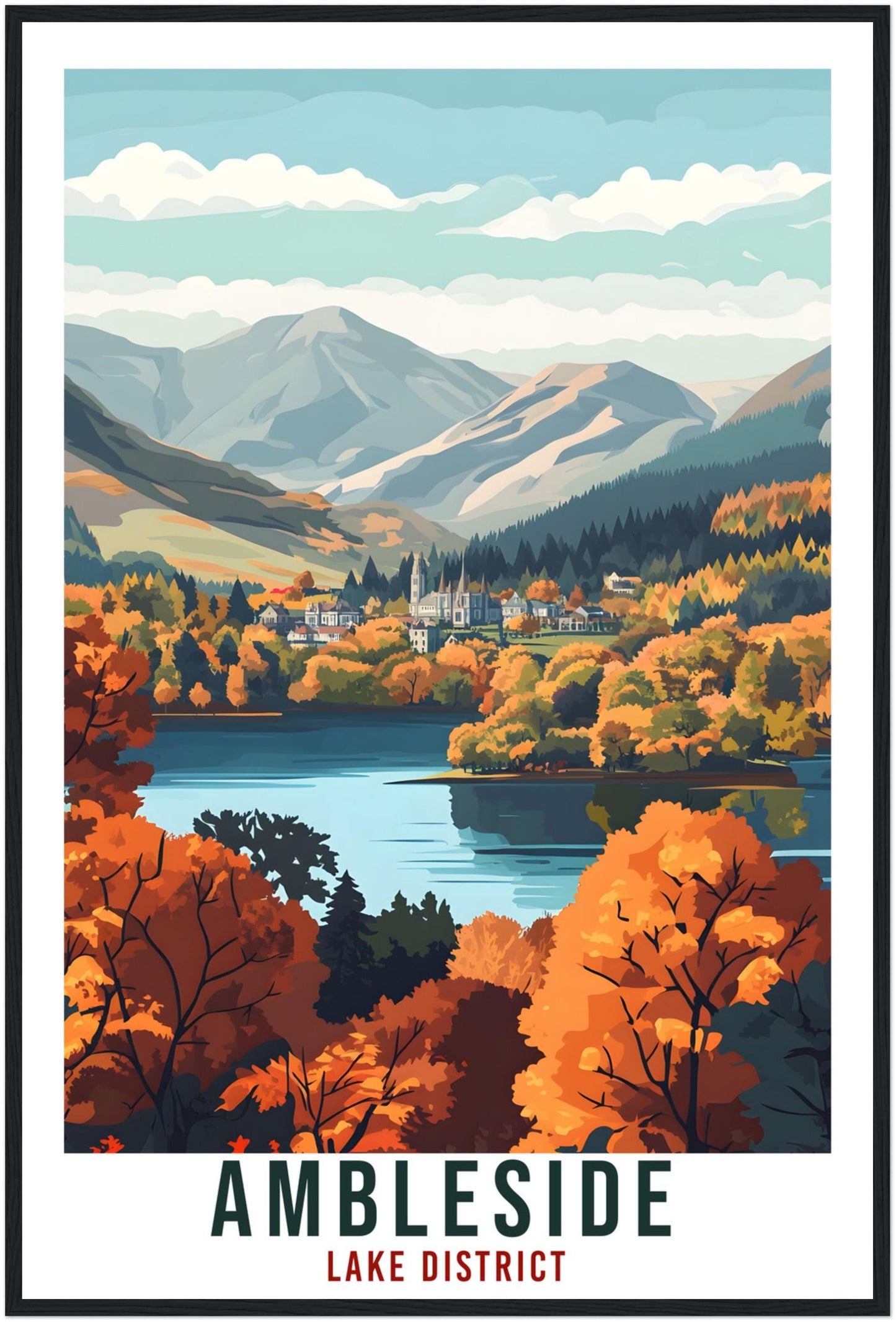 Ambleside Travel Print Lake District Home Decor Ambleside Wall Art Wall Hanging Art Lover Lake District Artwork Travel Poster Cumbria Travel