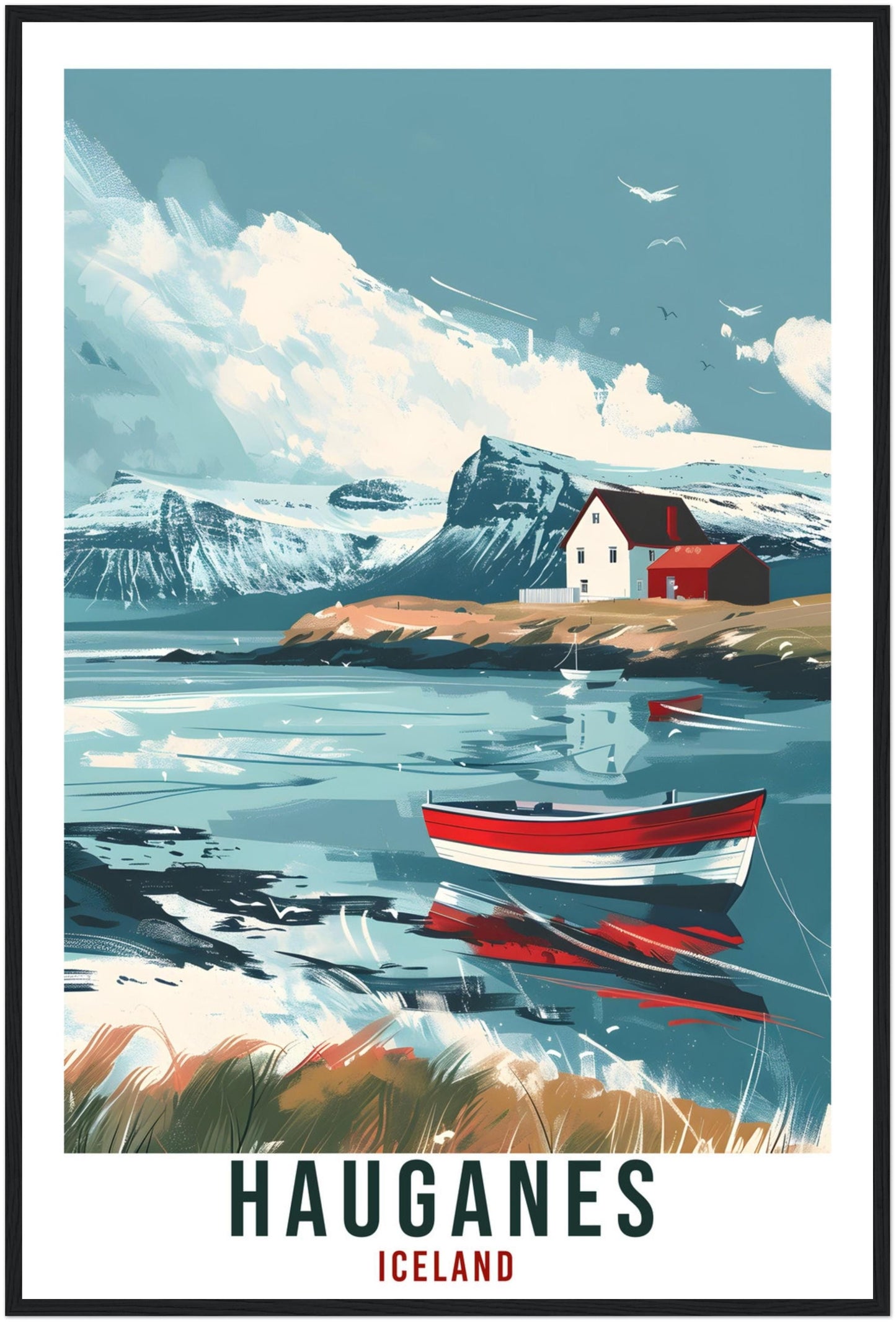 Hauganes Iceland Travel Print Wall Art Wall Hanging Home Décor Hauganes Gift Travel Art Iceland Artwork City Landscape Travel Poster