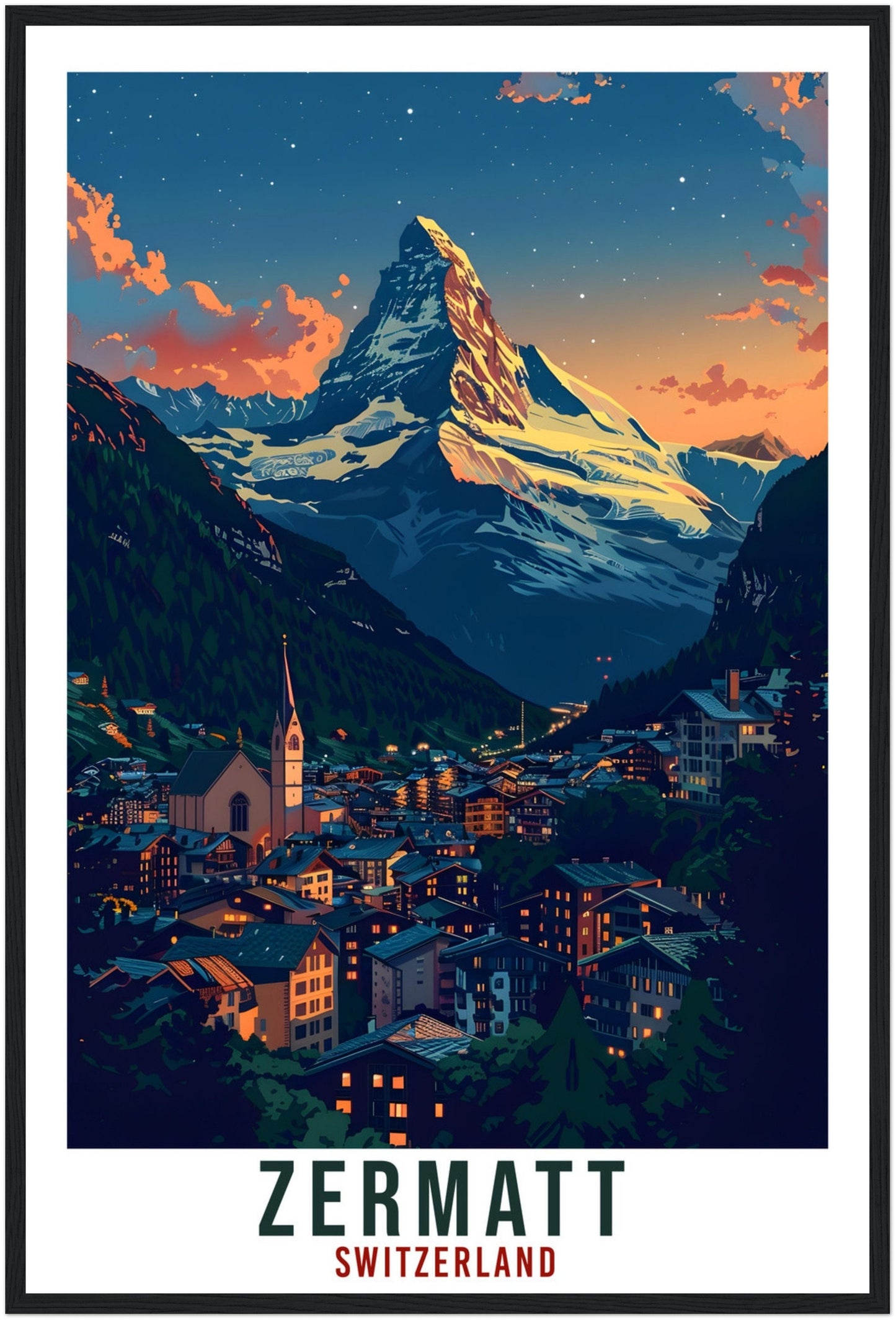 Zermatt Travel Print Swiss Wall Art Wall Hanging Home Living Décor Zermatt Gift Art Lovers Gift Switzerland Artwork Gift Swiss Travel Poster