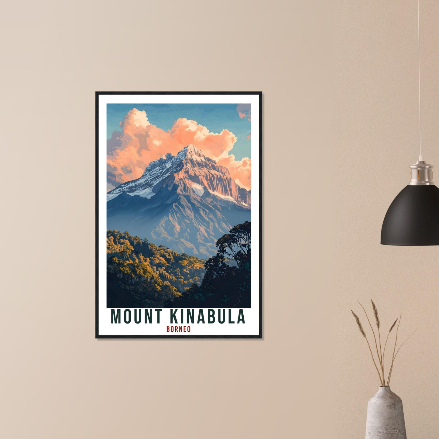 Mount Kinabula Travel Print Borneo Home Decor Wall Art Gift Wall Hanging Art Lover Mount Kinabula Artwork Travel Poster Malaysia Travel Art
