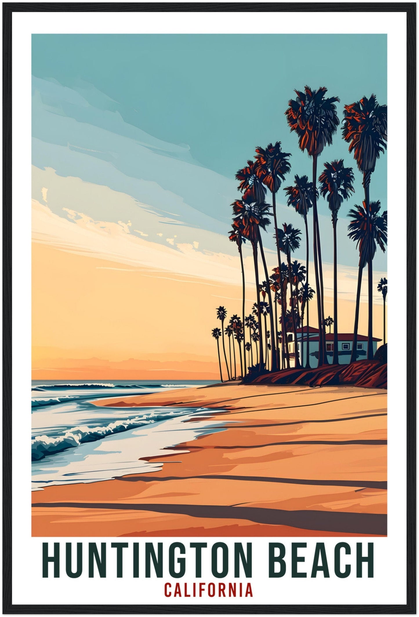 Huntington Beach Travel Print California Home Decor USA City Wall Art Gift Wall Hanging California Artwork Huntington Beach Travel Poster
