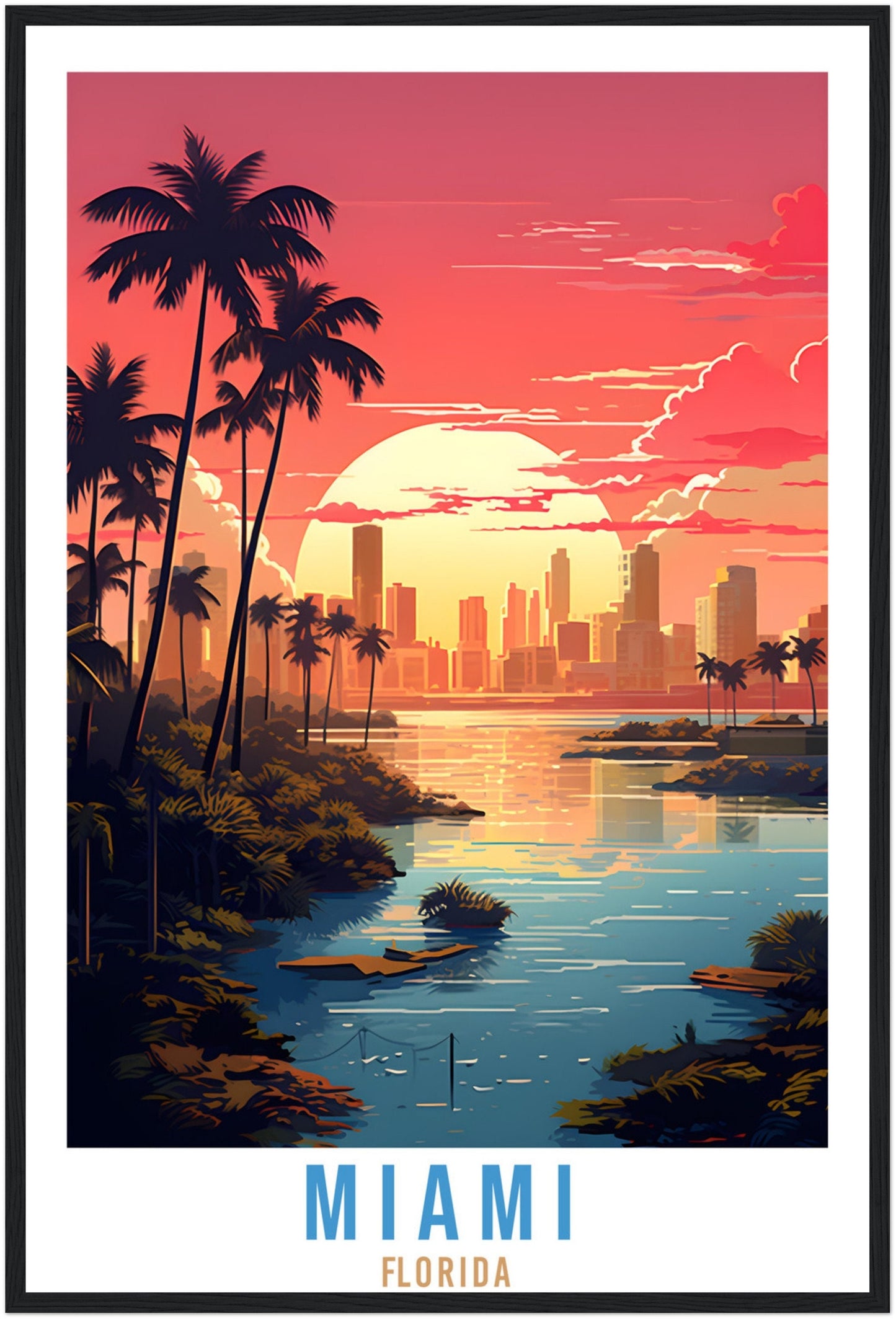Miami Florida Travel Print Wall Miami Sunset Wall Hanging Travel Poster Miami City Landscape Florida Home Decor Florida Gift Travel Art