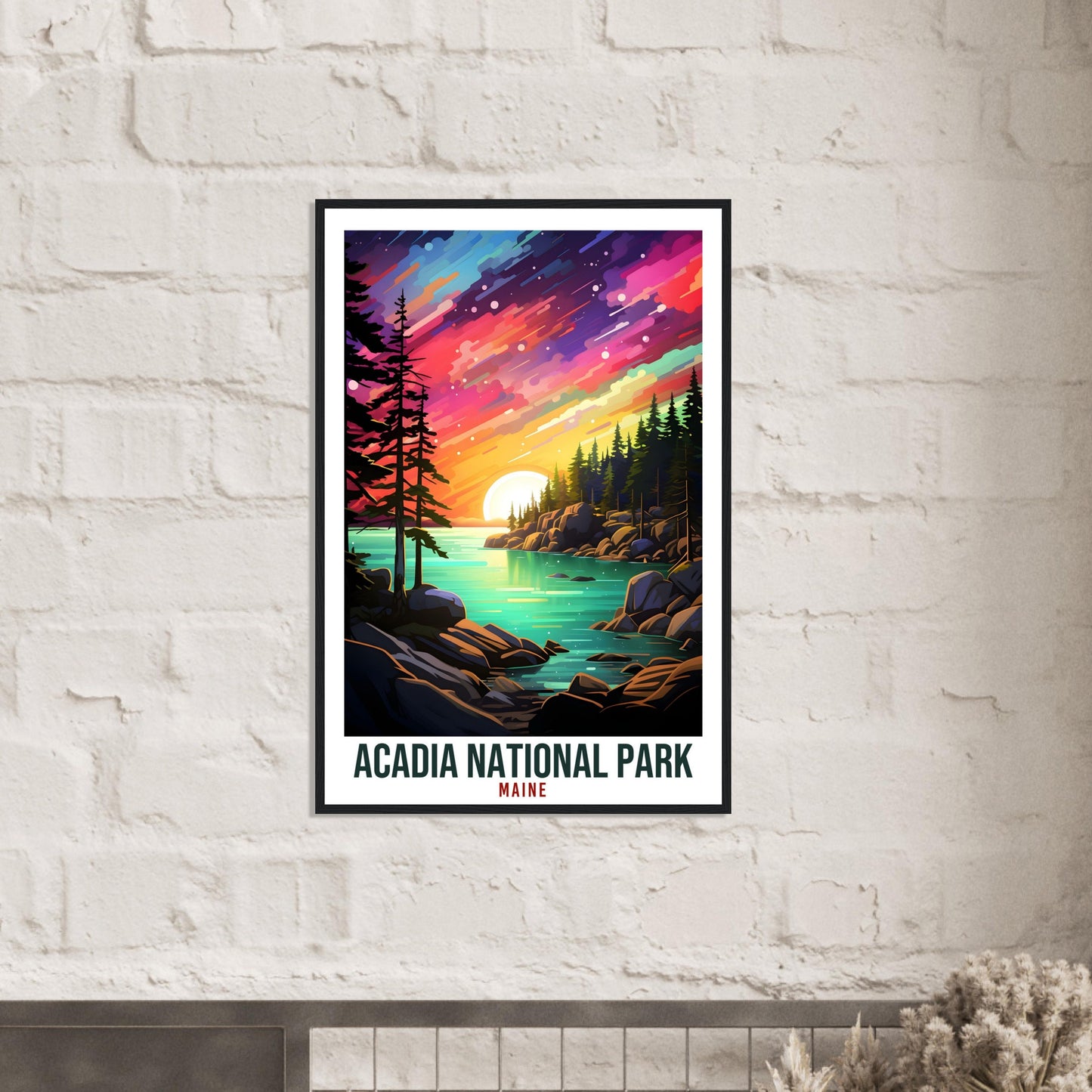 Acadia National Park Travel Print Maine Northern Lights Wall Art Wall Hanging Travel Art Gift Acadia Maine Travel Poster Artwork Art Lover