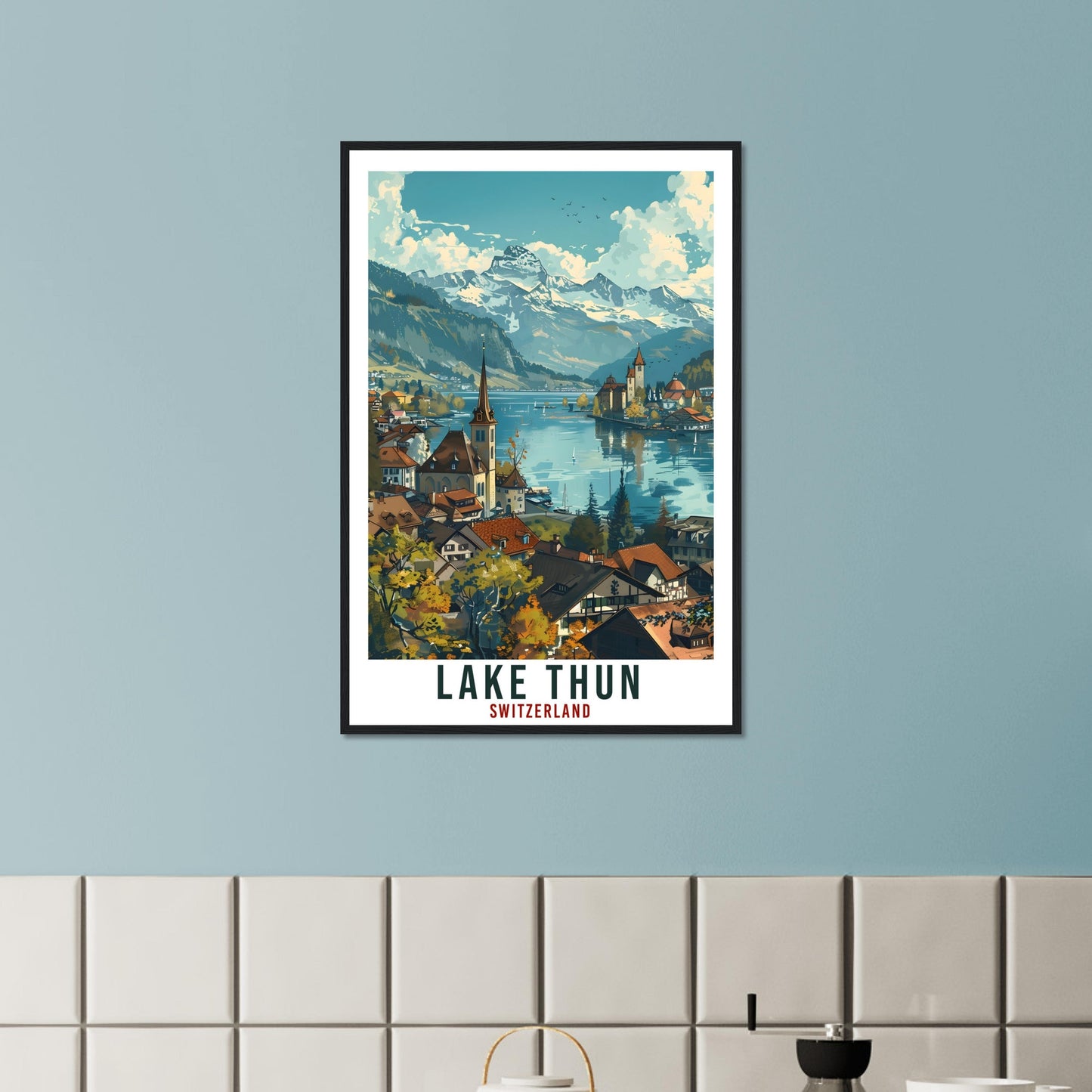 Lake Thun Travel Print Swiss Wall Art Wall Hanging Home Living Décor Lake Thun Gift Art Lovers Gift Switzerland Artwork Swiss Travel Poster