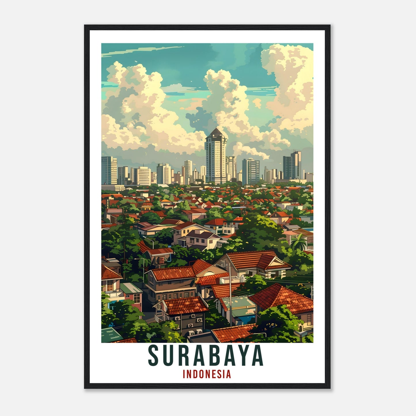 Surabaya Travel Print Wall Art Wall Hanging Home Décor Surabaya Gift Landmark Artwork Travel Art Lovers Indonesia Surabaya Travel Poster