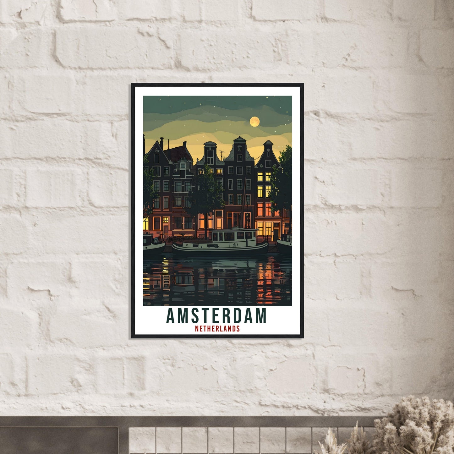 Amsterdam Travel Poster Wall Art Amsterdam Netherlands Wall Hanging Artwork Art Gifts Amsterdam Travel Print Netherlands Art Lovers Gift