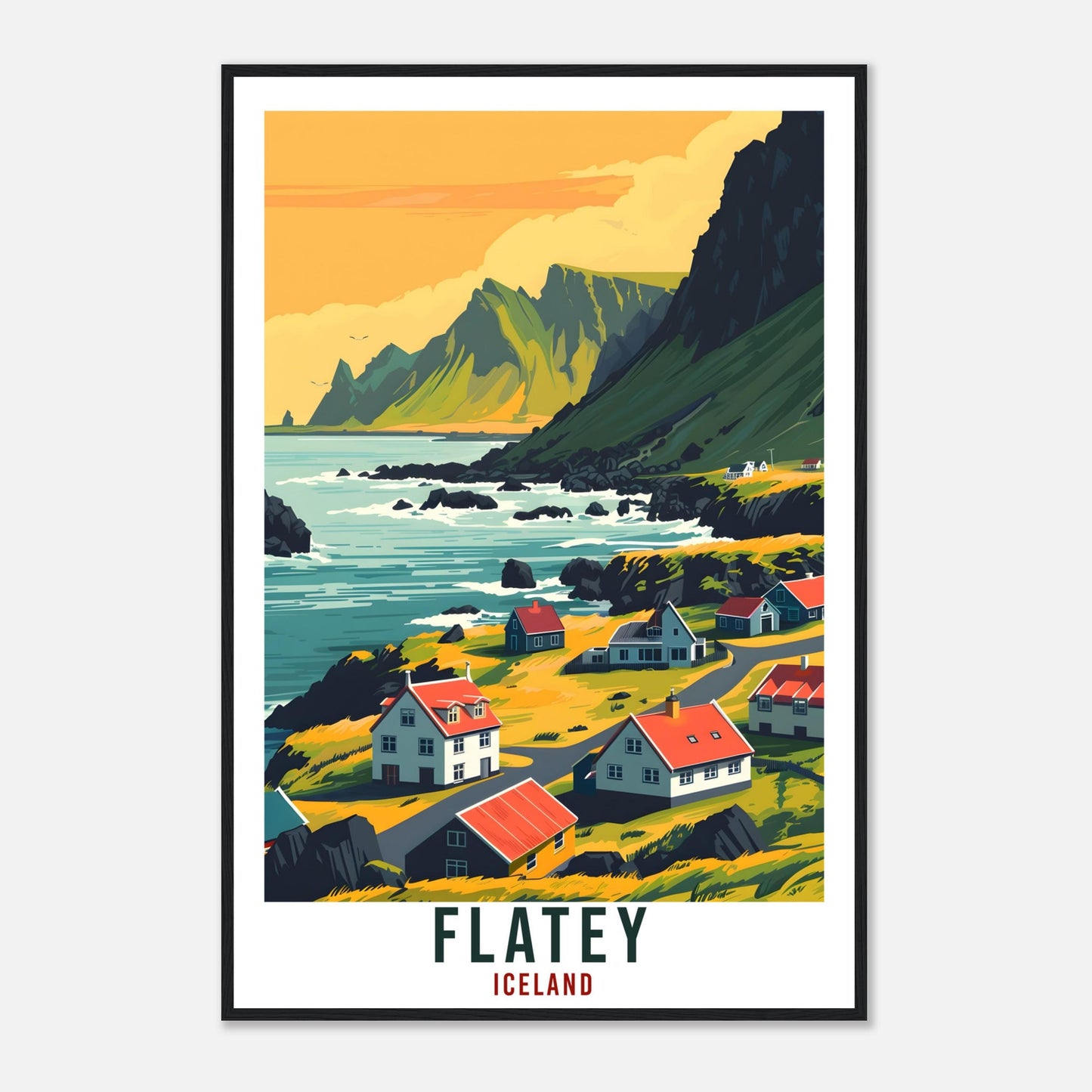 Flatey Iceland Travel Print Wall Art Wall Hanging Home Décor Iceland Flatey Gift Travel Art Iceland Artwork City Landscape Travel Poster