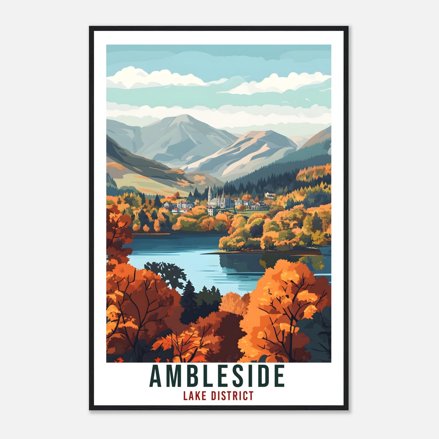 Ambleside Travel Print Lake District Home Decor Ambleside Wall Art Wall Hanging Art Lover Lake District Artwork Travel Poster Cumbria Travel