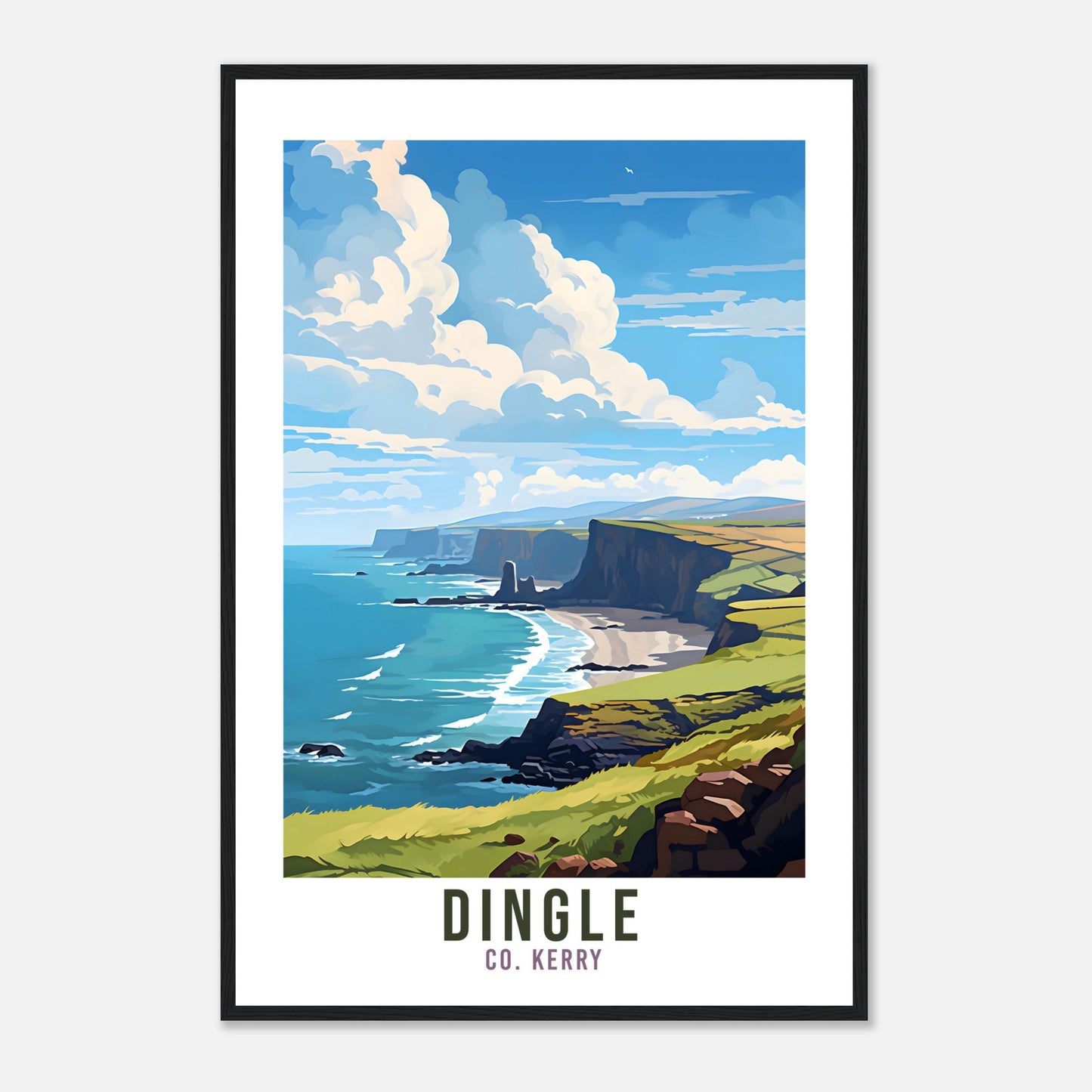 Dingle Travel Print Ireland Co. Kerry Seaside Coastal Landscape Wall Hanging Dingle Peninsula Artwork Gift Irish Coast Art Poster Gift