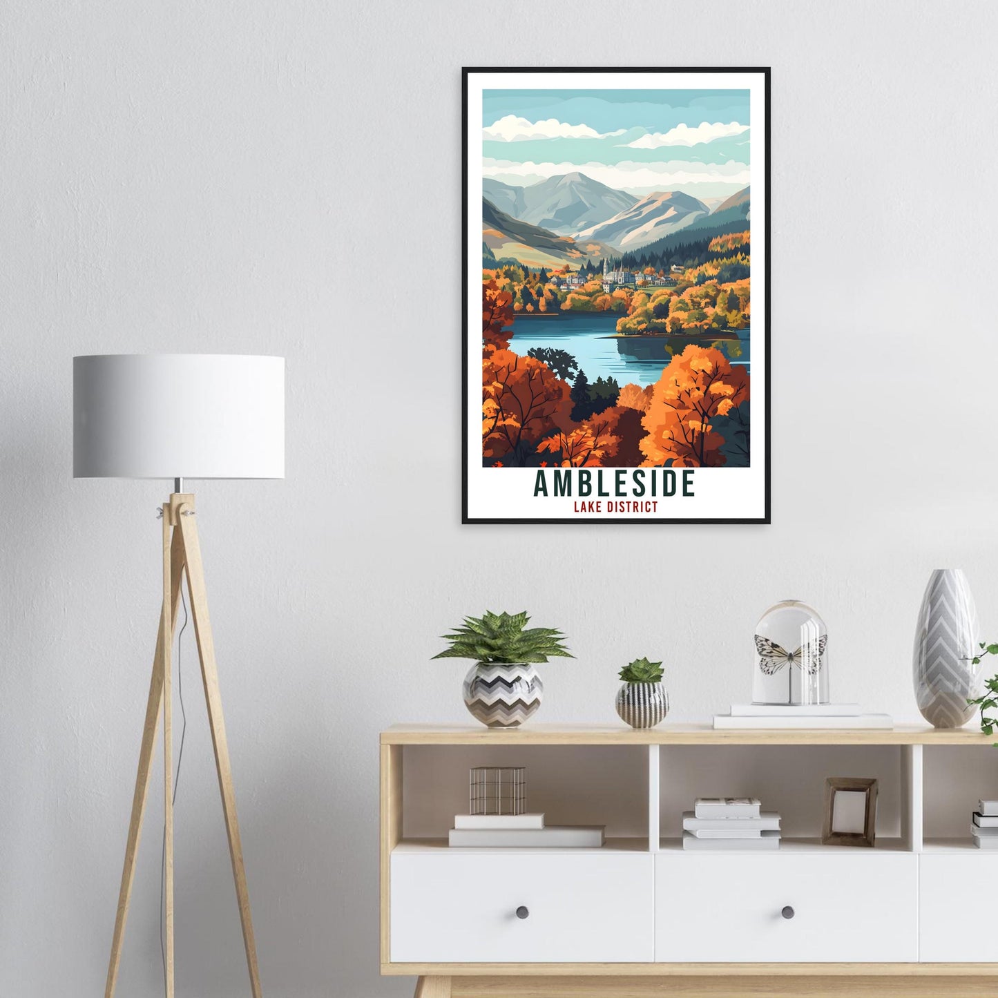 Ambleside Travel Print Lake District Home Decor Ambleside Wall Art Wall Hanging Art Lover Lake District Artwork Travel Poster Cumbria Travel