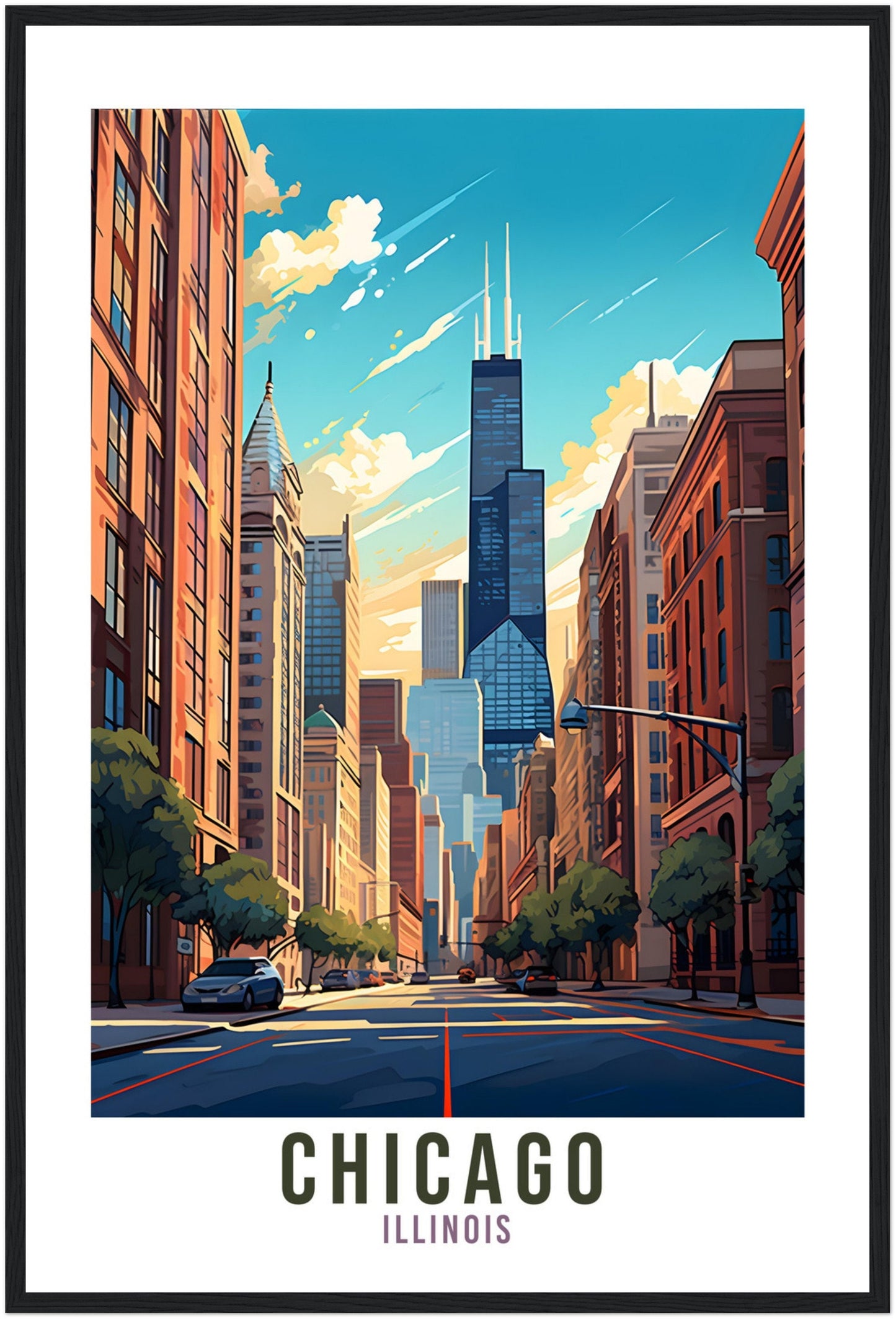 Chicago Travel Print Wall Art Chicago Illinois Wall Art Chicago Travel Poster USA Home Decor Chicago Art Lovers Gift Chicago City Travel Art