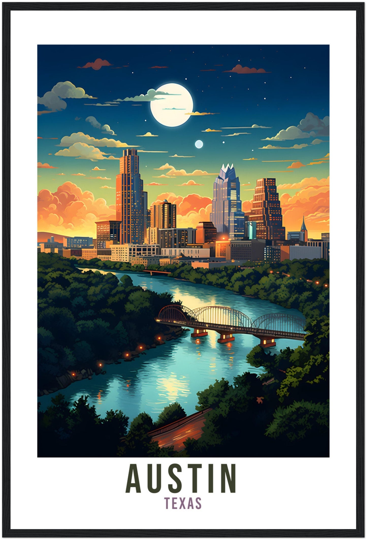 Austin Travel Print Wall Art Houston Texas Wall Art Austin Travel Poster USA Home Decor Austin Art Lovers Gift Austin Texas City Travel Art