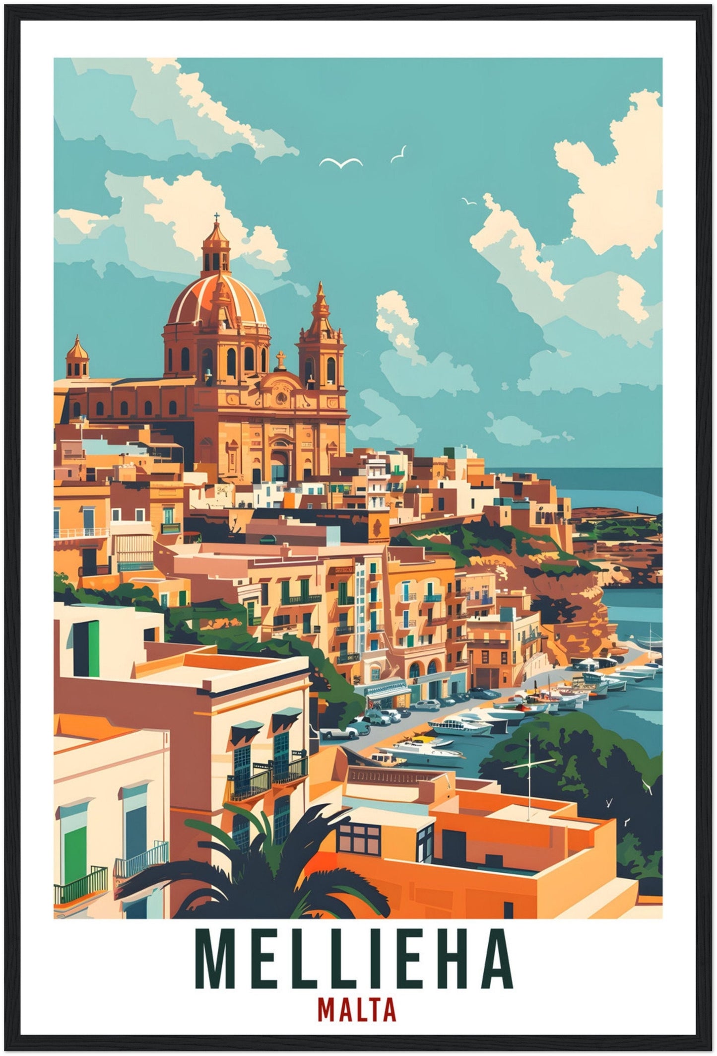 Mellieha Travel Print Malta Wall Art Wall Hanging Home Living Décor Mellieha Gift Art Lovers Gift Malta Artwork Gift Malta Travel Poster