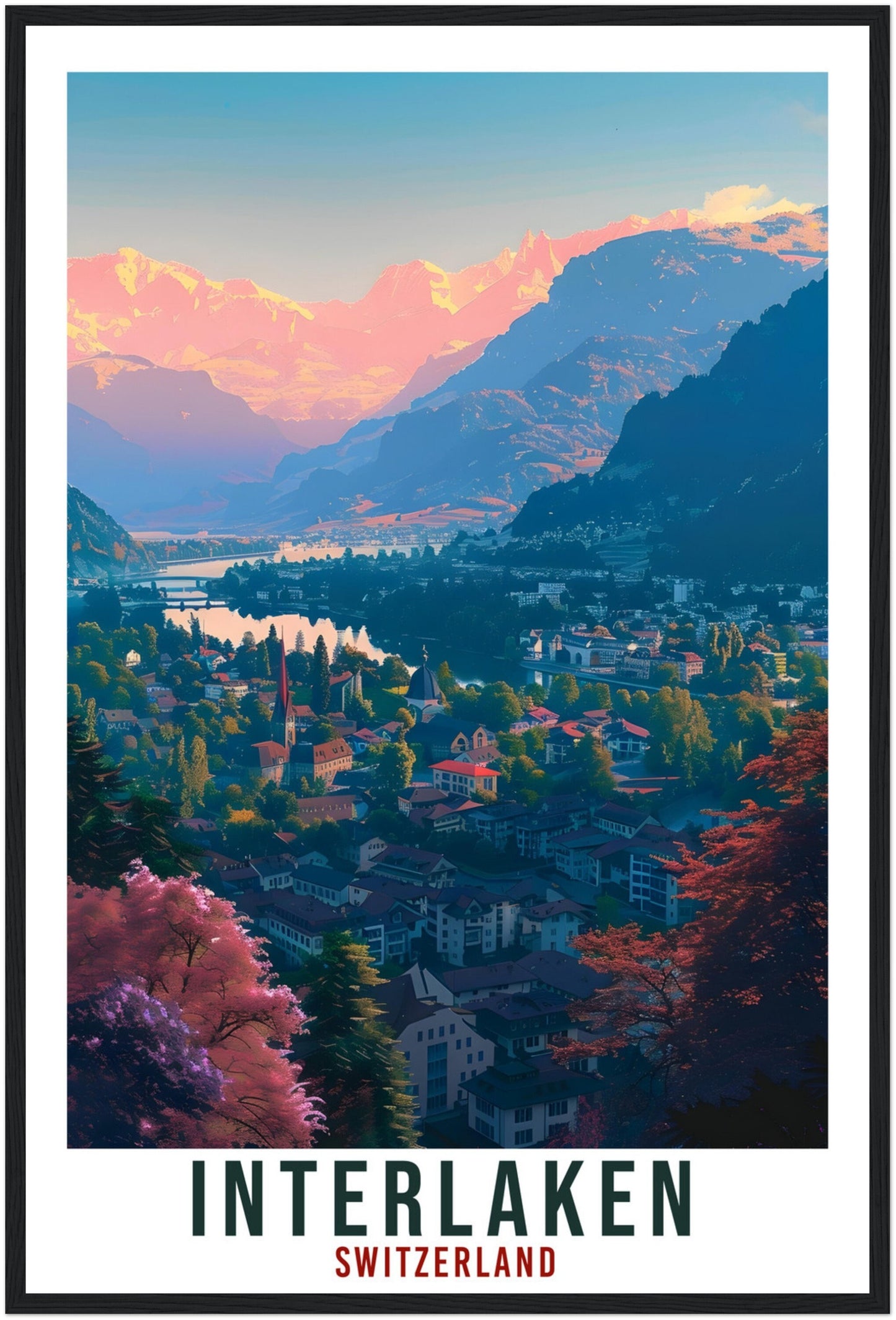 Interlaken Travel Print Swiss Wall Art Wall Hanging Home Living Décor Interlaken Gift Art Lover Switzerland Artwork Gift Swiss Travel Poster