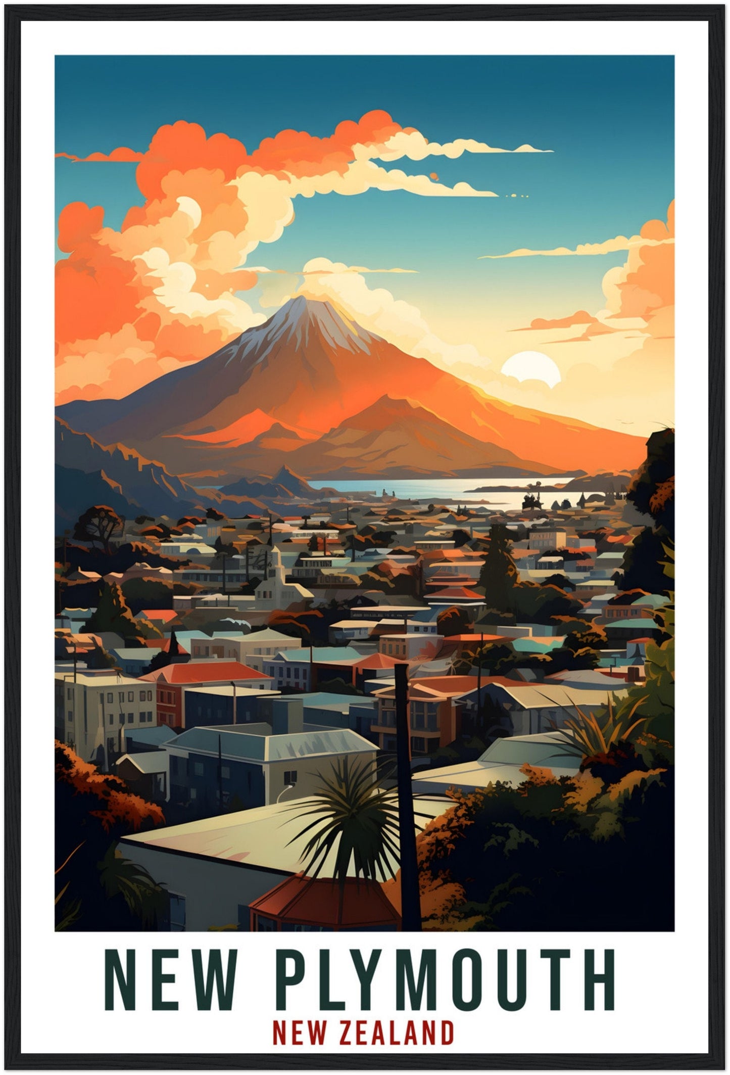 New Plymouth Travel Print Wall Art New Plymouth New Zealand City Artwork Art Gifts New Plymouth Travel Poster New Zealand Art Lovers Gift