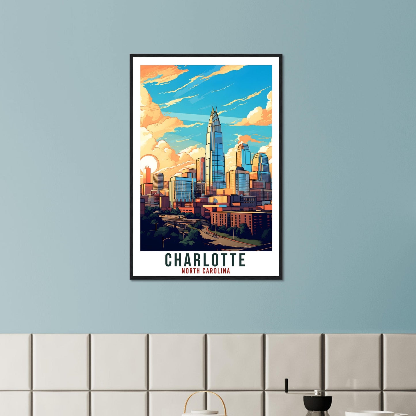 Charlotte Travel Print North Carolina Home Decoration US Wall Art Gift Wall Hanging Art Lover North Carolina Artwork Charlotte Travel Poster