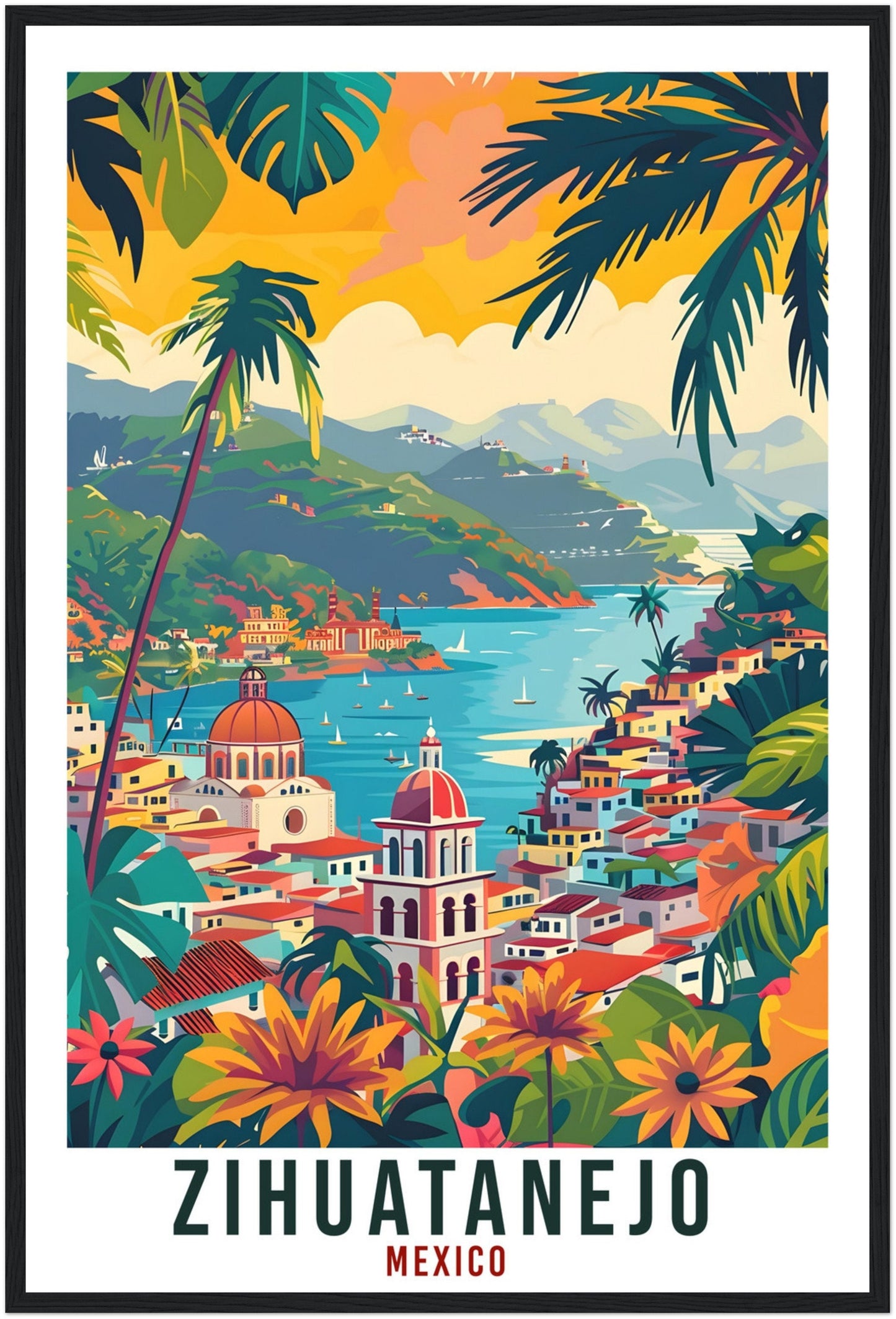 Zihuatanejo Mexico Travel Print Mexico Wall Art Wall Hanging Home Décor Zihuatanejo Mexico Landmark Artwork Travel Art Mexican Travel Poster