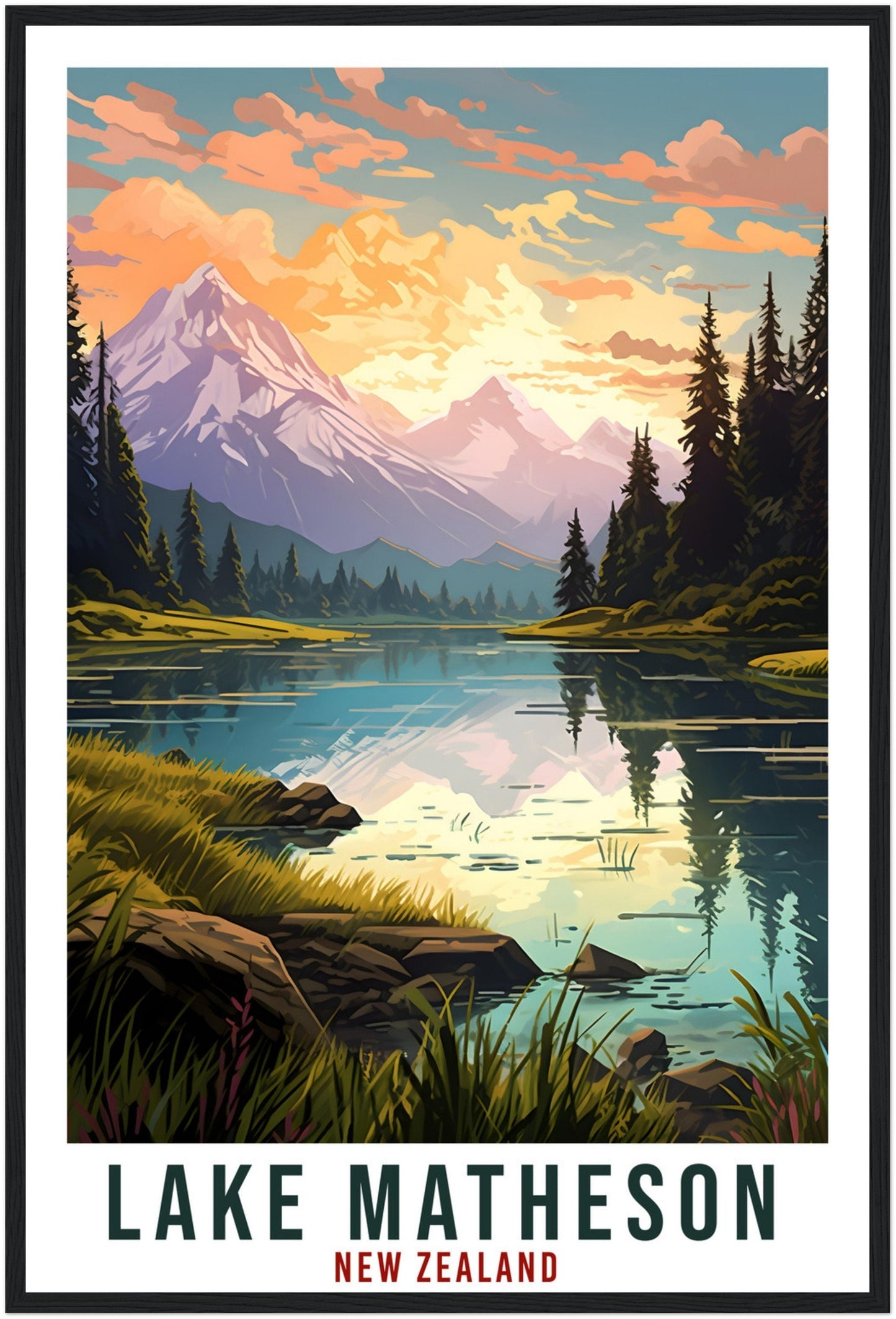 Lake Matheson Travel Print Wall Art Lake Matheson New Zealand Artwork Art Gifts Lake Matheson Travel Poster New Zealand Wall Hanging Decor