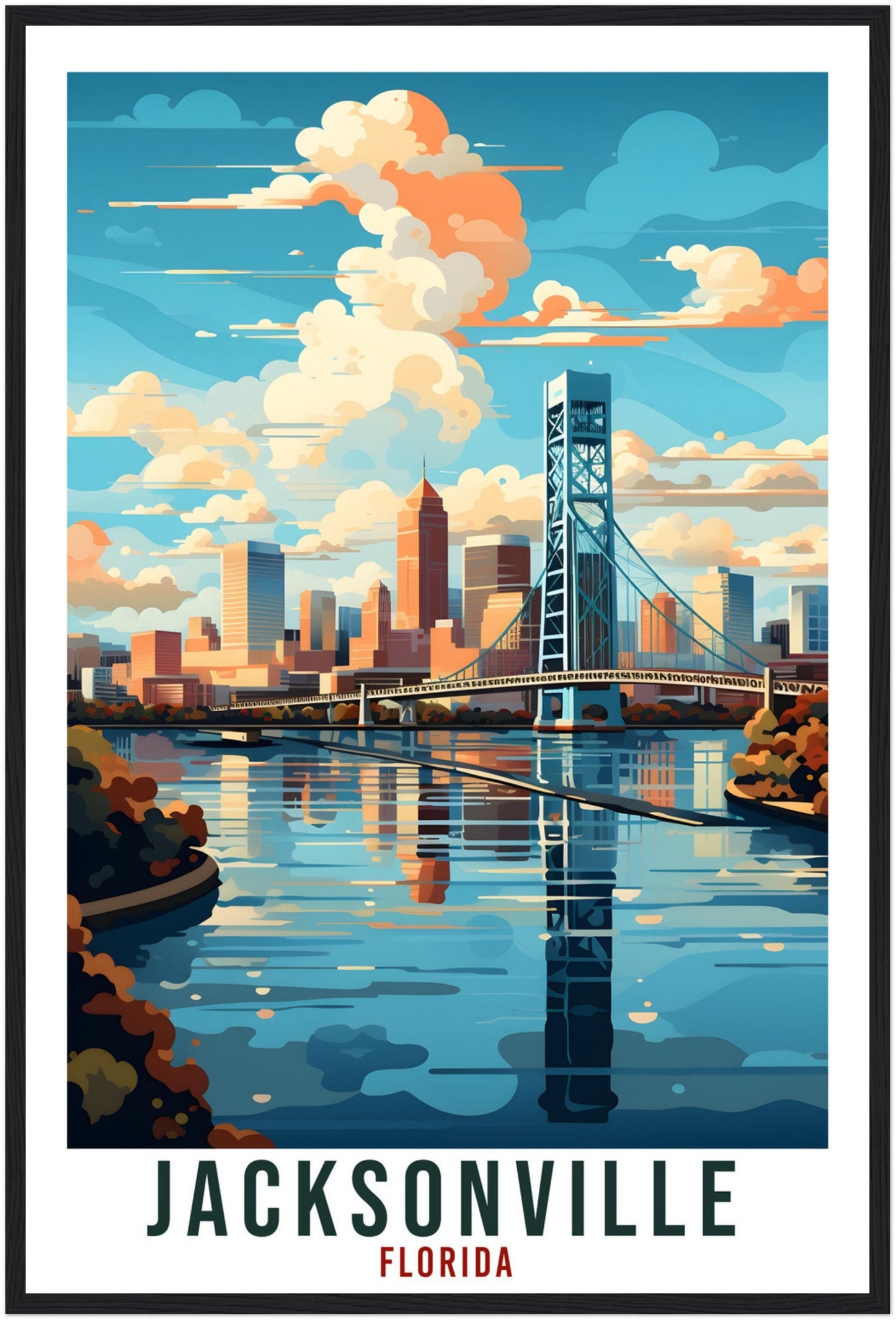 Jacksonville Travel Print Florida Home Decoration USA City Wall Art Gift Wall Hanging Art Lover Florida Artwork Jacksonville Travel Poster