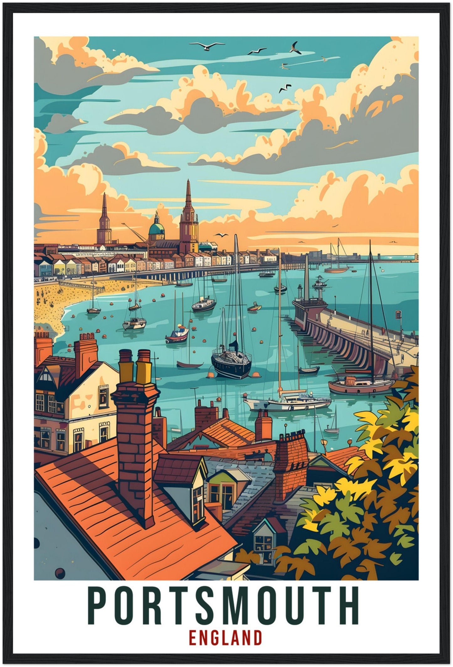 Portsmouth Travel Print Wall Art Wall Hanging Home Living Décor Portsmouth Gift Art Lovers Gift UK Artwork Gift Print England Travel Poster