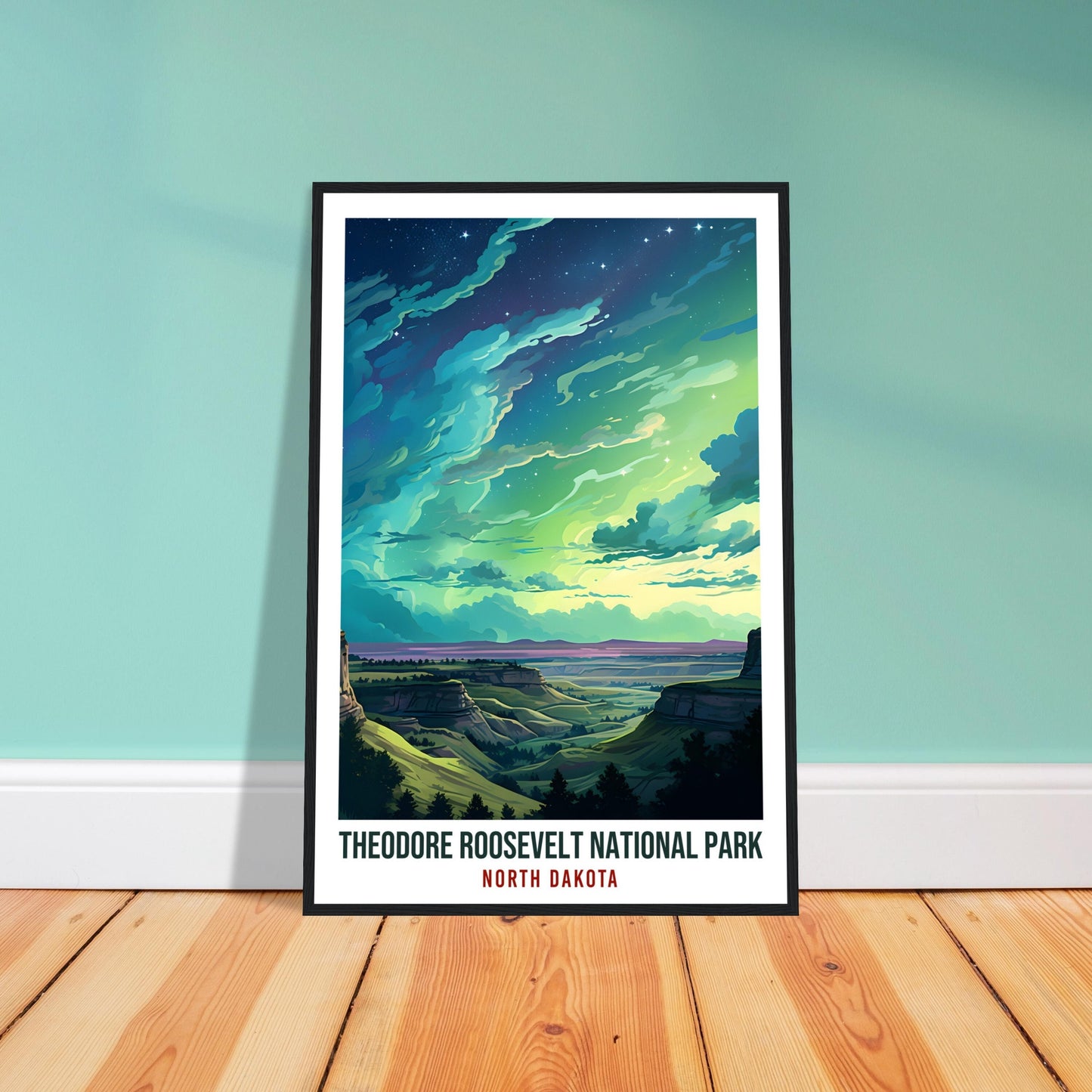 North Dakota National Park Travel Print North Dakota Northern Lights Wall Art Wall Hanging Travel Art Gift North Dakota Travel Poster USA