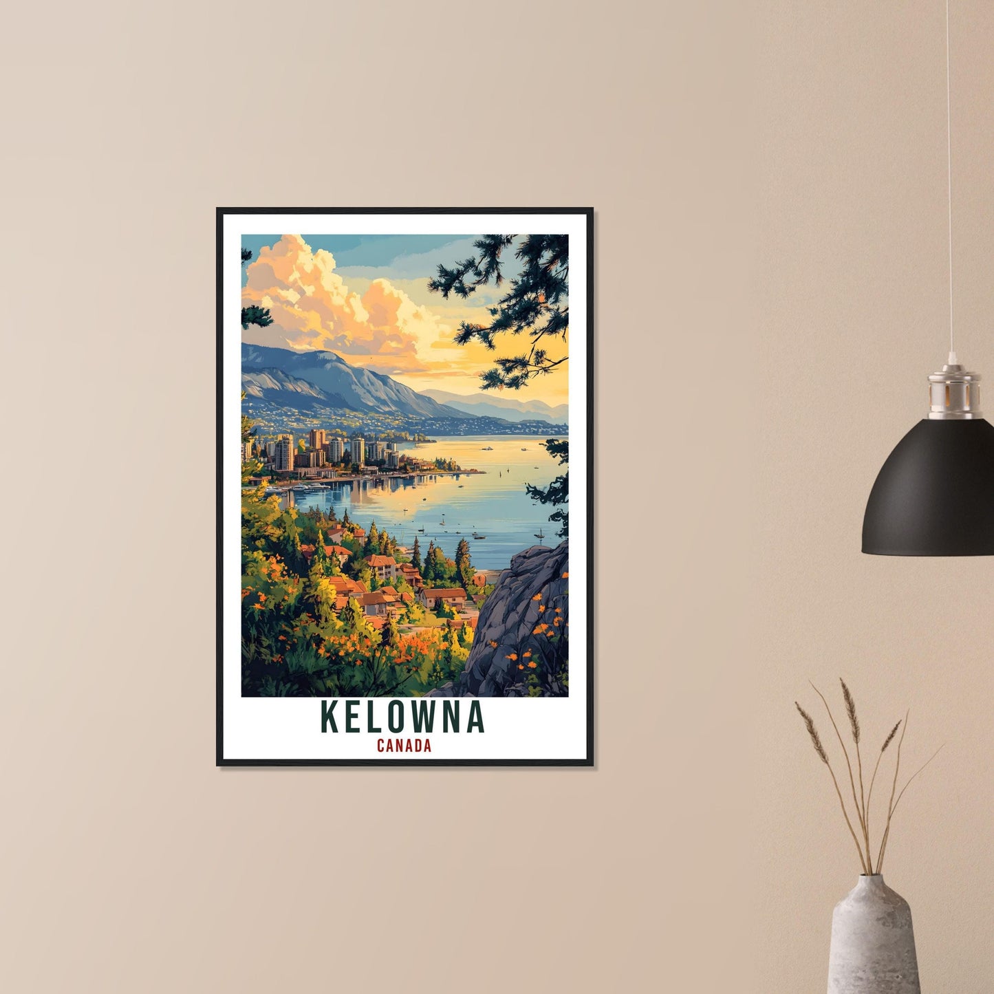 Kelowna Travel Print Canada Home Decor Kelowna Wall Art Gift Wall Hanging Art Lover Kelowna Canadian Artwork Travel Poster British Columbia
