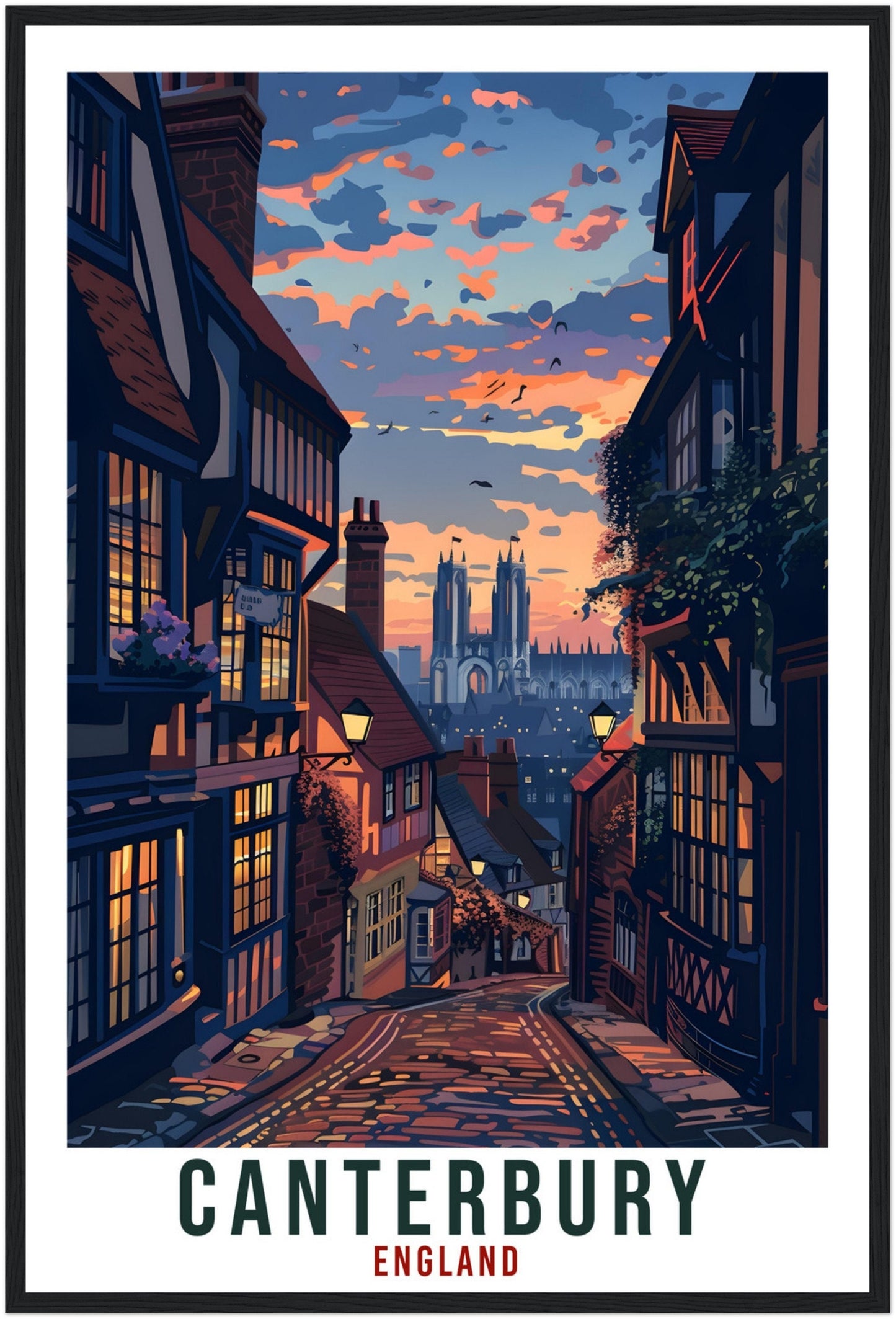 Canterbury Travel Print England Home Decoration Wall Art Gift Wall Hanging Art Lover English Artwork England Canterbury Travel Poster Print