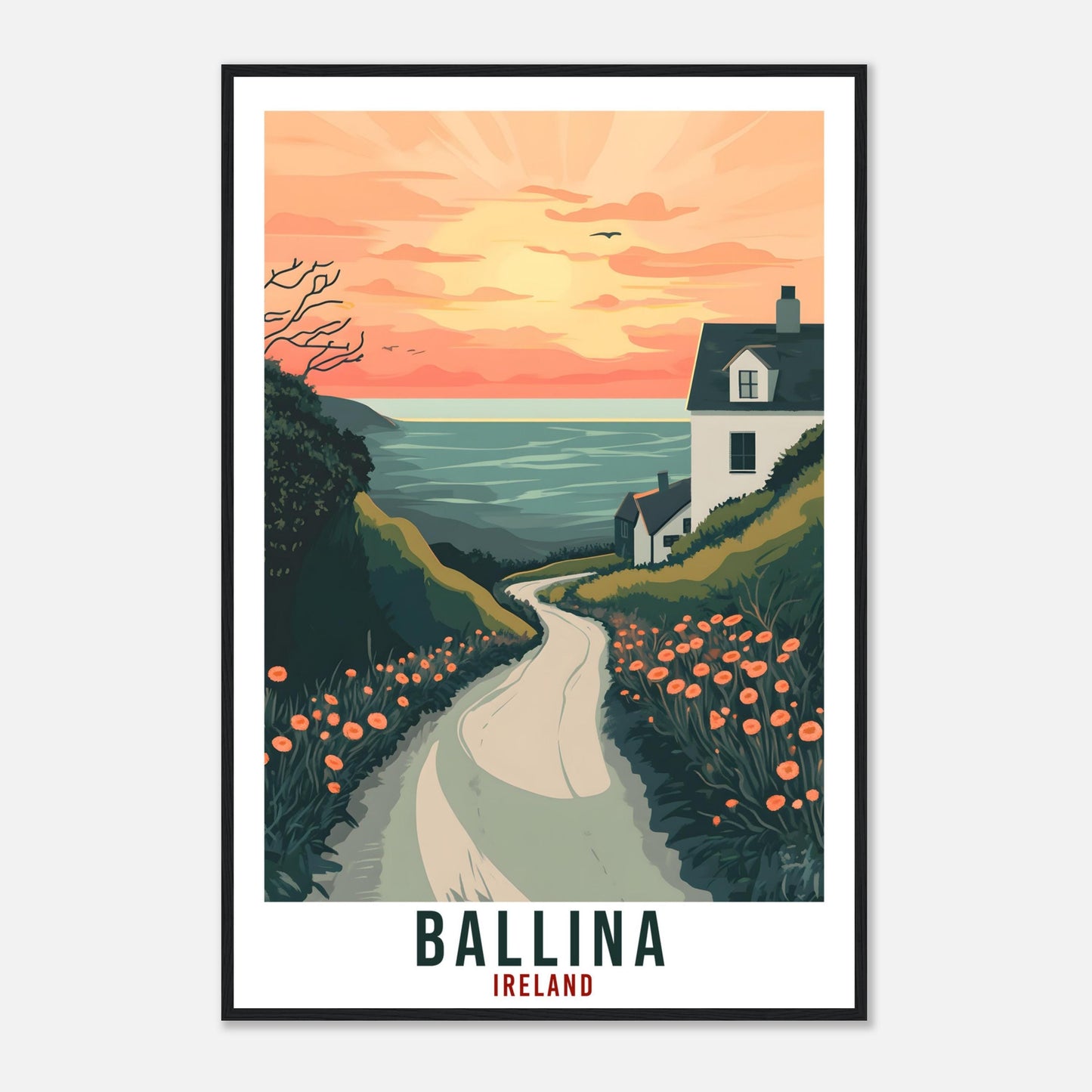 Ballina Travel Print Ireland Home Decor Ballina Wall Art Wall Hanging Art Lover Irish Artwork Travel Poster Ballina Mayo Ireland Travel Art