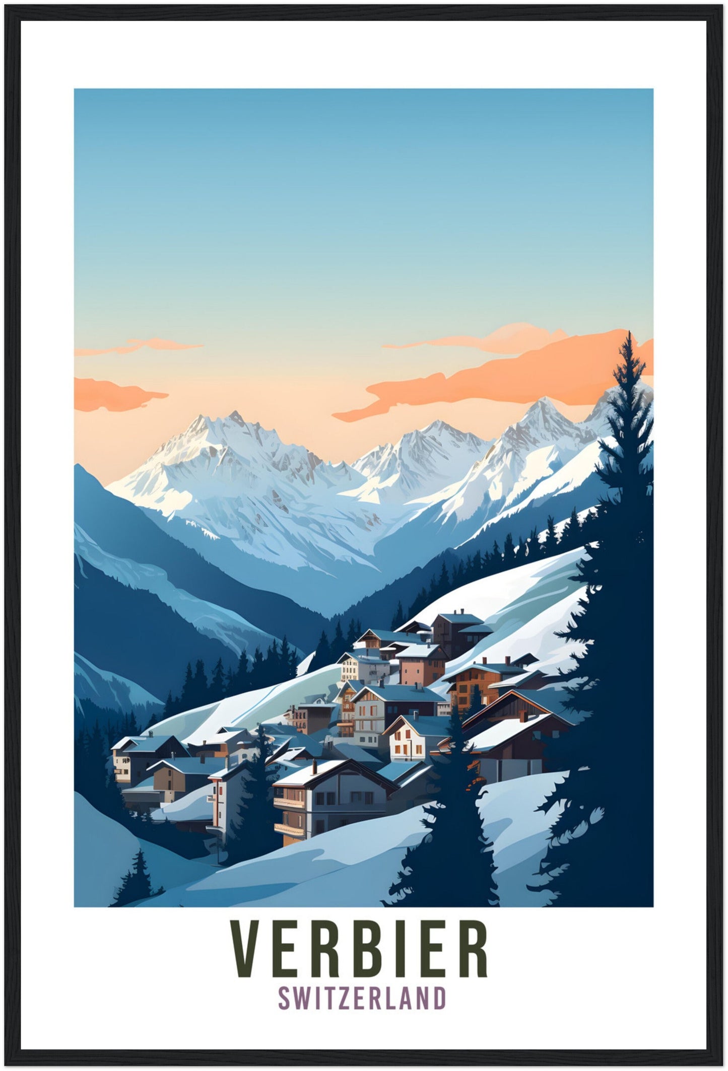 Verbier Travel Print Wall Art Verbier Home Decor Switzerland Gift Holiday Verbier Art Print Verbier Travel Poster Swiss Mountain Landscape