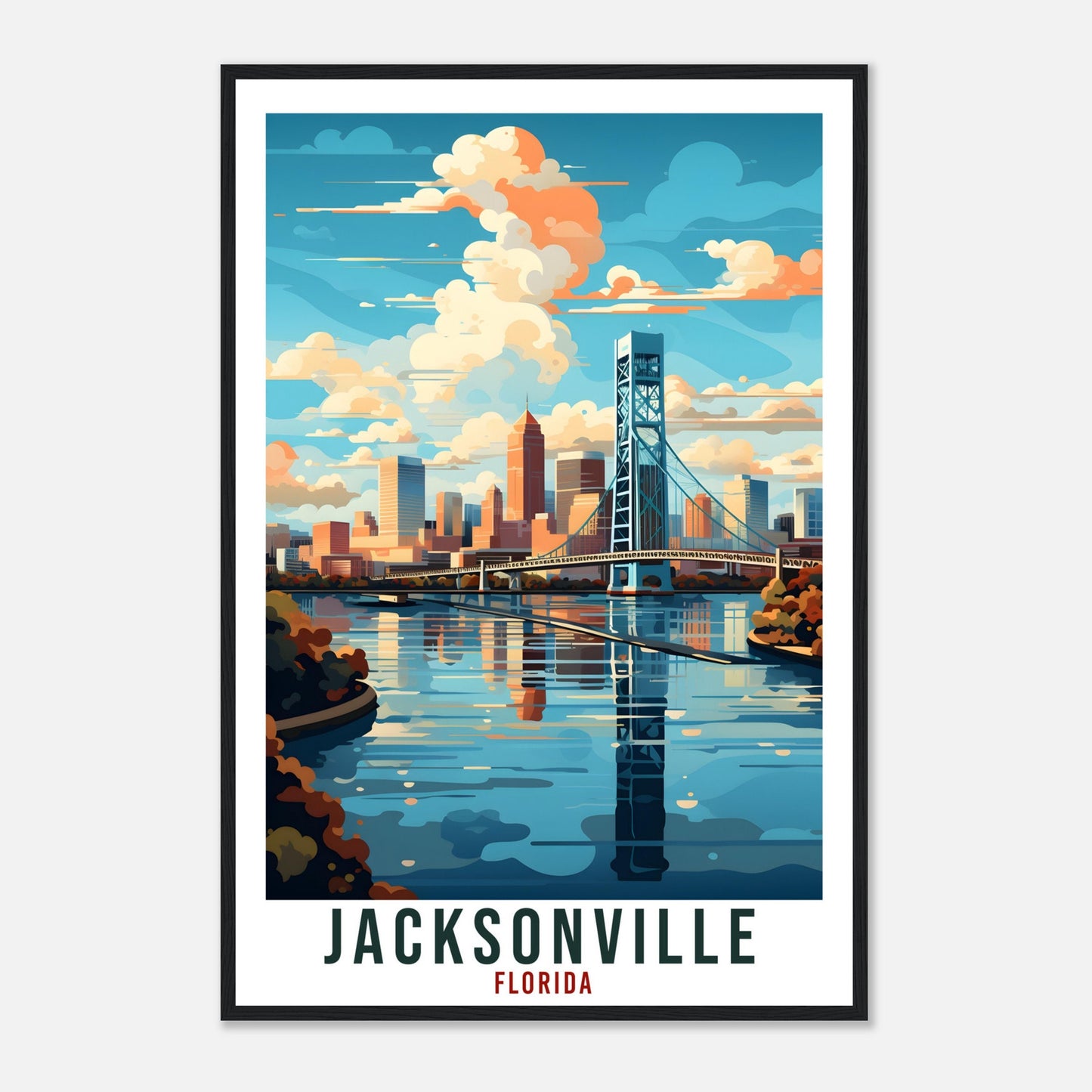 Jacksonville Travel Print Florida Home Decoration USA City Wall Art Gift Wall Hanging Art Lover Florida Artwork Jacksonville Travel Poster