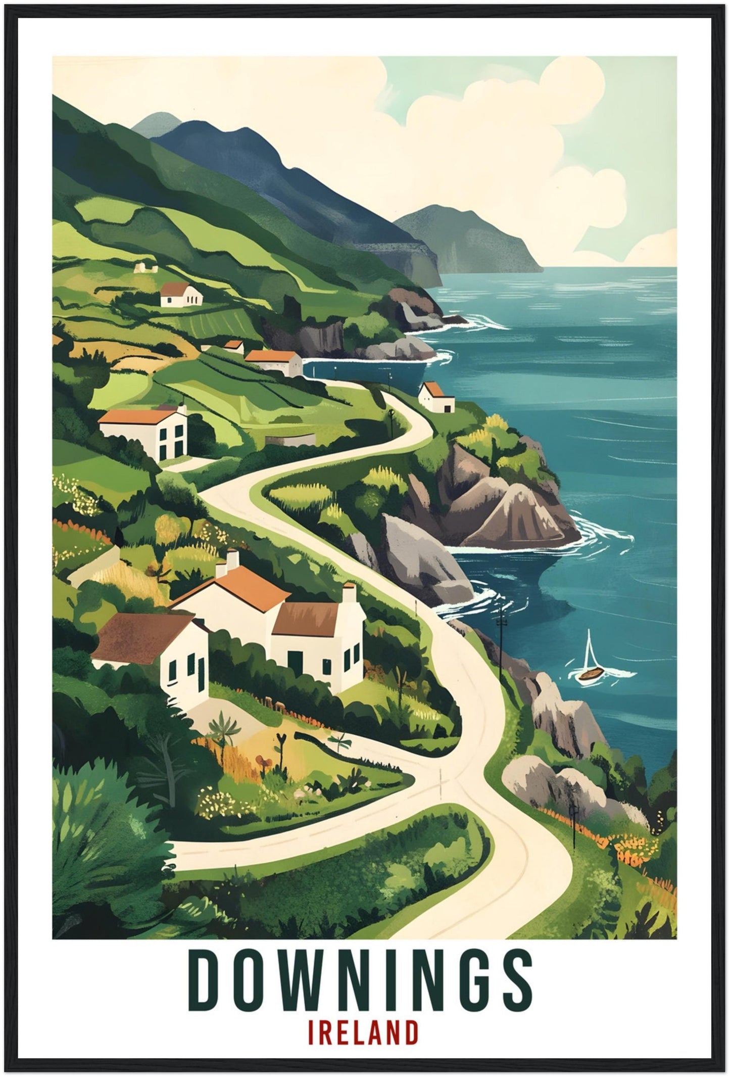 Downings Travel Print Ireland Home Decor Downings Wall Art Wall Hanging Art Lover Irish Artwork Travel Poster Downings Ireland Travel Art