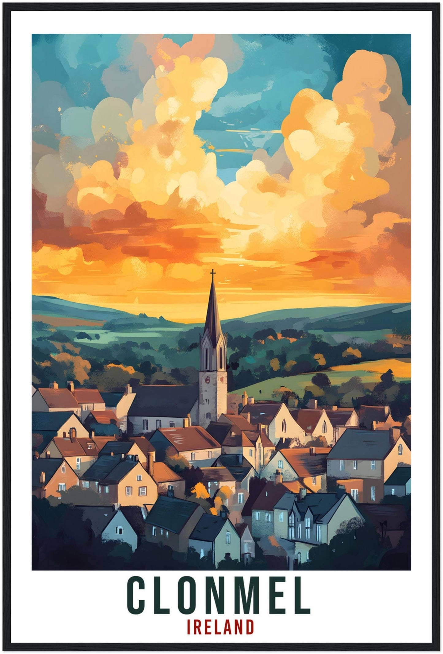 Clonmel Travel Print Ireland Home Decor Tipperary Wall Art Gift Wall Hanging Art Lover Clonmel Irish Artwork Travel Poster Ireland Travel
