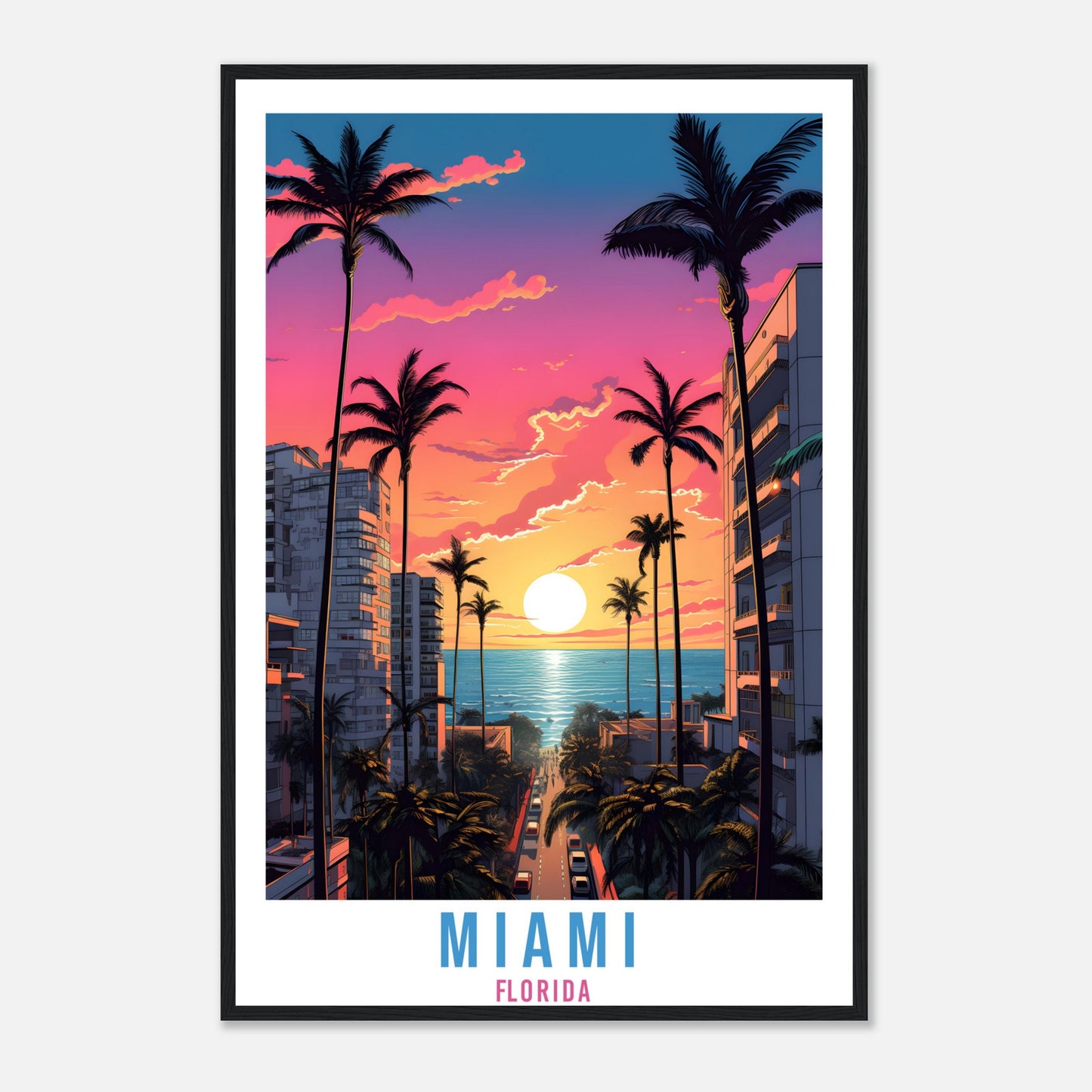 Miami Travel Print Wall Miami Florida Sunset Wall Hanging Travel Poster Miami City Landscape Florida Home Decor Florida Gift Travel Art