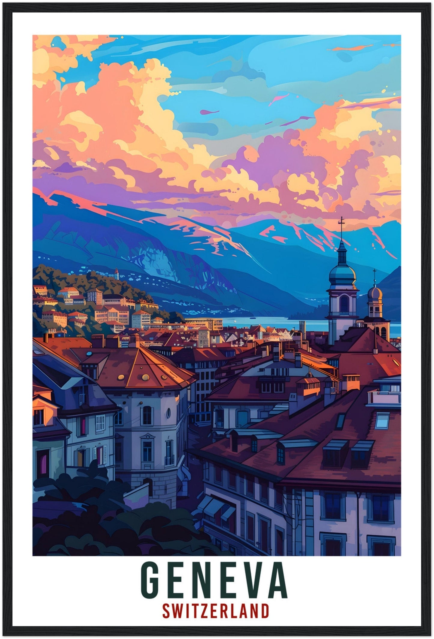Geneva Travel Print Swiss Wall Art Wall Hanging Home Living Décor Geneva Gift Art Lovers Gift Switzerland Artwork Gift Swiss Travel Poster