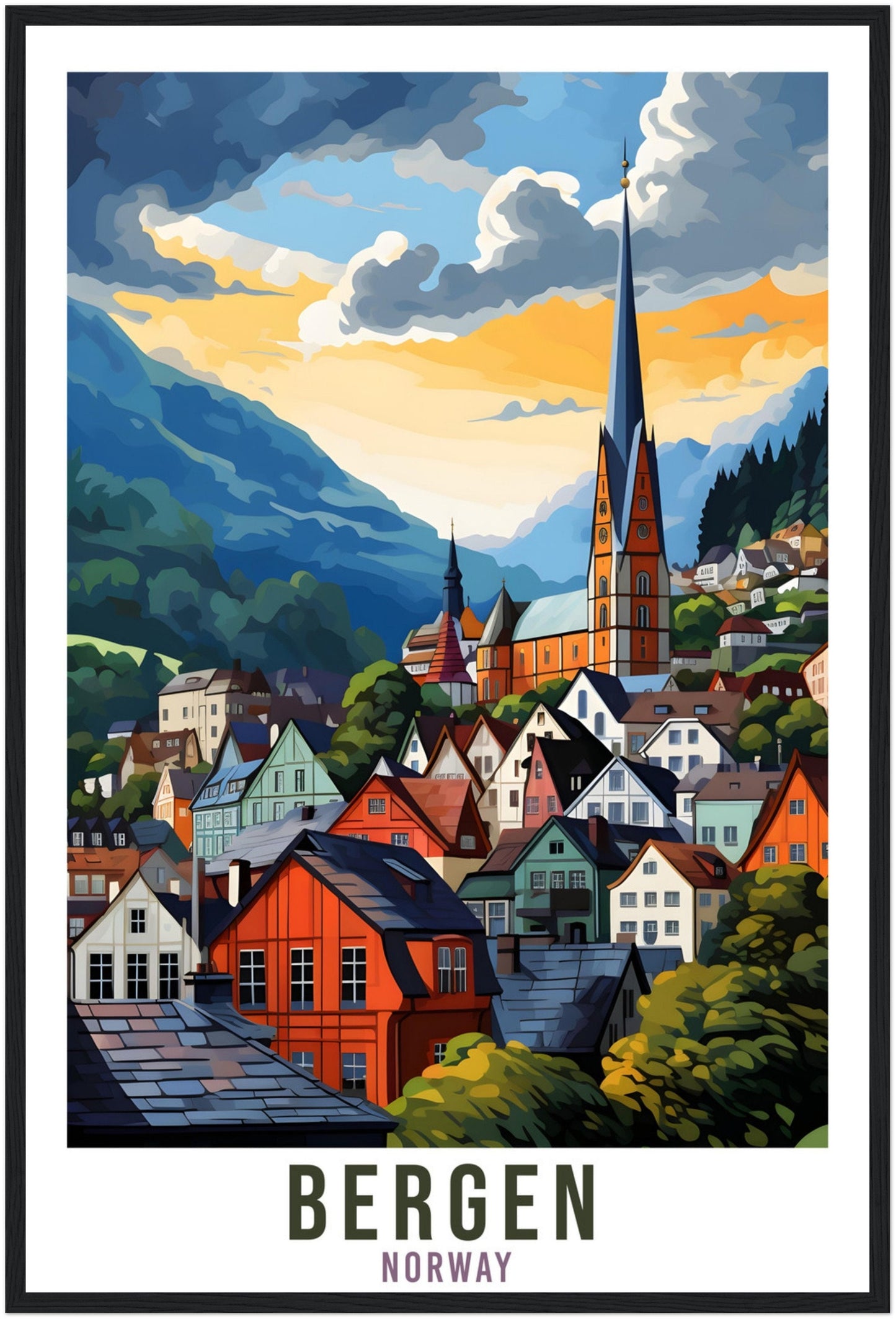 Bergen Norway Travel Print Bergen Wall Hanging Norway Arctic Bergen Travel Poster Norway Wall Art Bergen Travel Poster Bergen City Decor