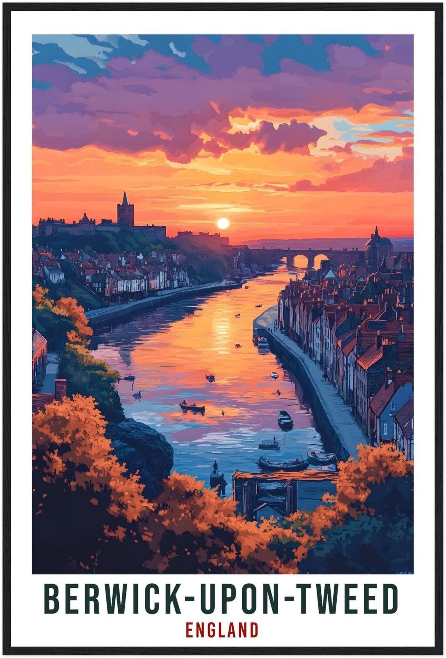 Berwick-Upon-Tweed Travel Print England Wall Art Gift Wall Hanging Art Lover Berwick-Upon-Tweed England Republic Artwork Travel Poster UK