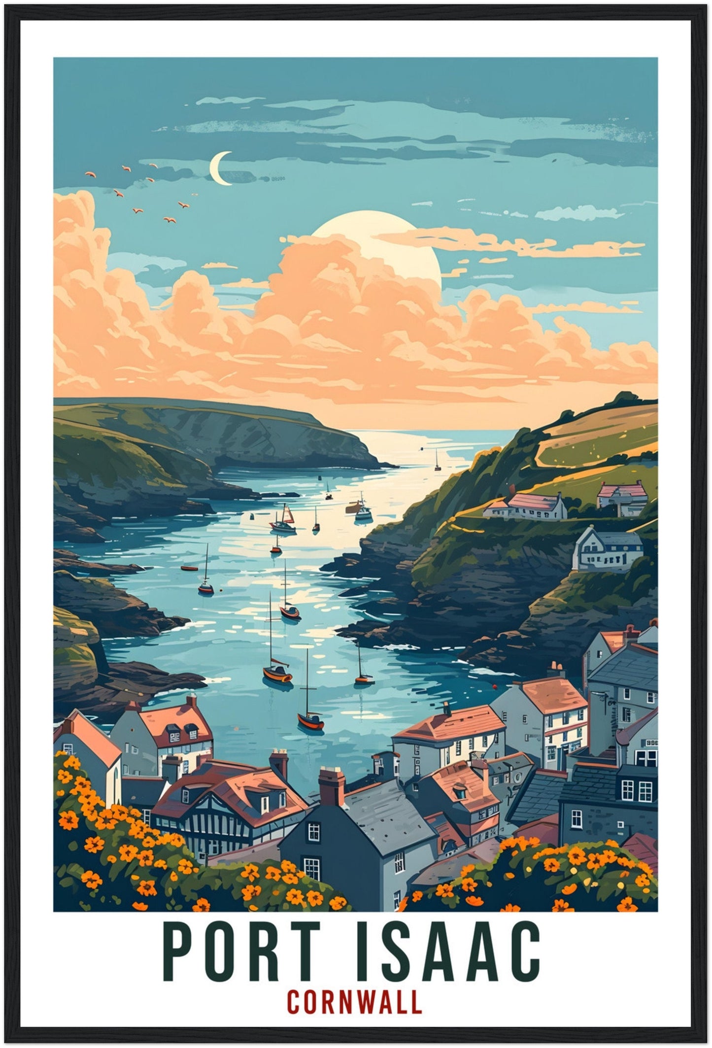 Port Issac Travel Poster Cornwall Wall Art Home Decor Wall Hanging Travel Art Gift Port Issac Travel Print England Landscape Artwork Gift