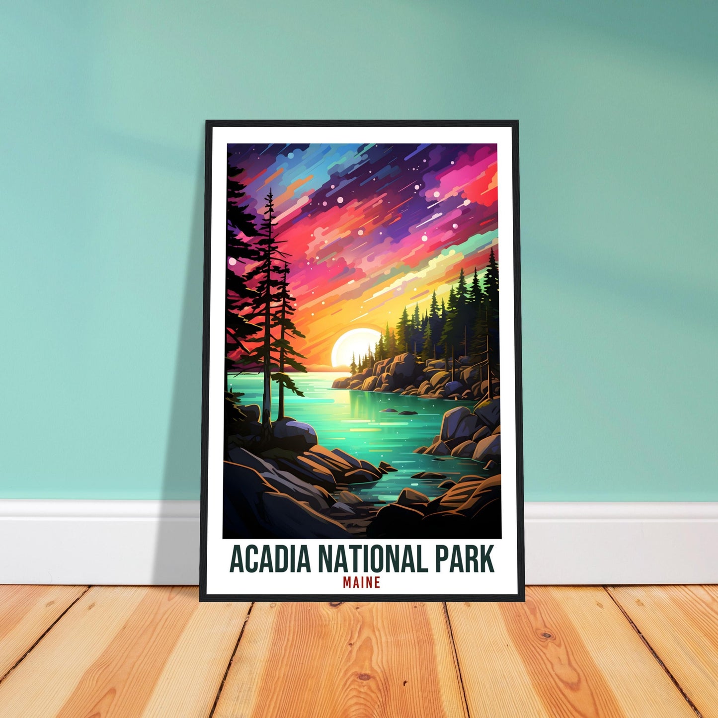 Acadia National Park Travel Print Maine Northern Lights Wall Art Wall Hanging Travel Art Gift Acadia Maine Travel Poster Artwork Art Lover