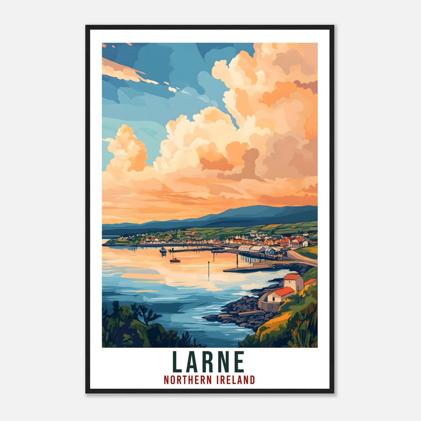 Larne Travel Print Northern Ireland Home Decor Co Antrim Wall Art Wall Hanging Art Lover Irish Artwork Travel Poster Larne Ireland Travel