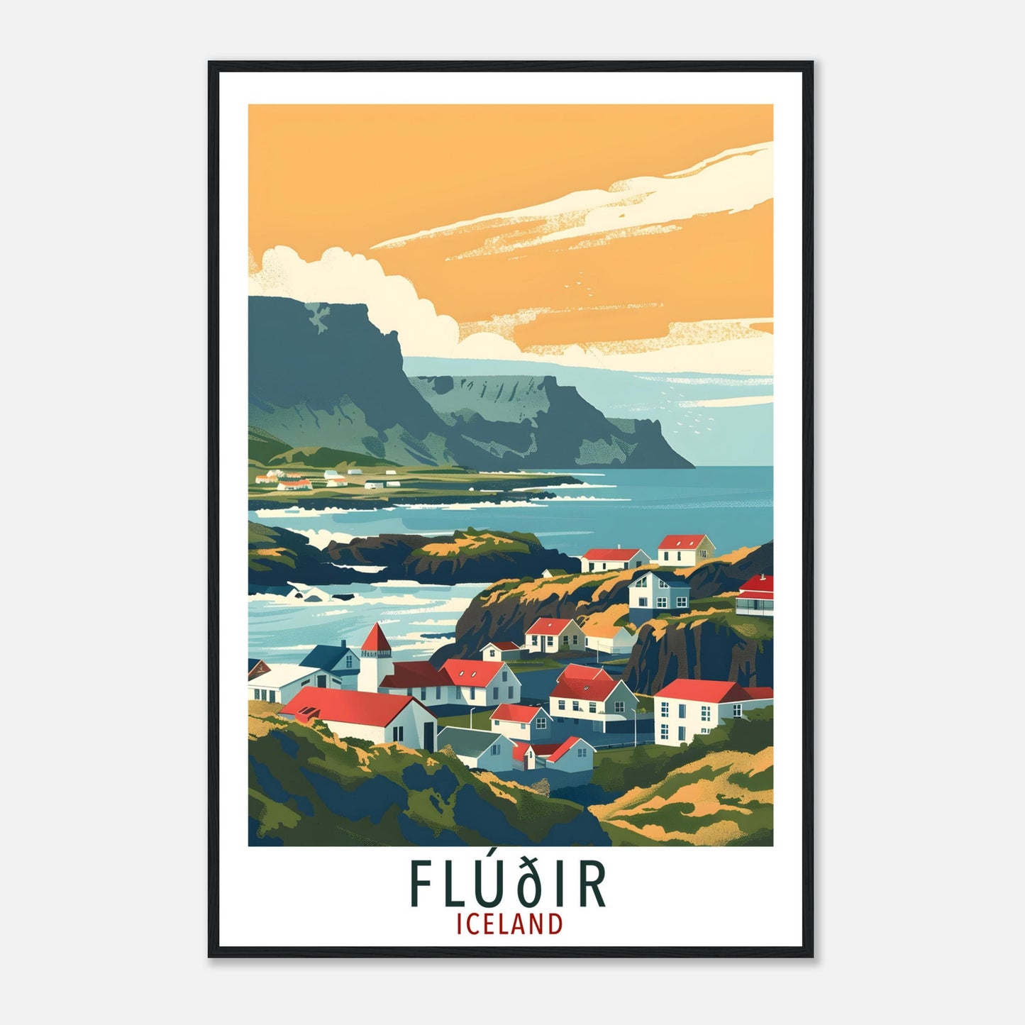 Fludir Iceland Travel Print Wall Art Wall Hanging Home Décor Fludir Gift Travel Art Iceland Fludir Artwork City Landscape Travel Poster