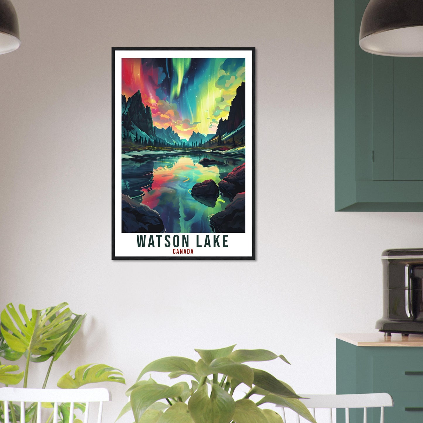 Watson Lake Travel Print Canada Northern Lights Wall Art Wall Hanging Travel Art Gift Watson LakeTravel Poster Canada Landscape Artwork
