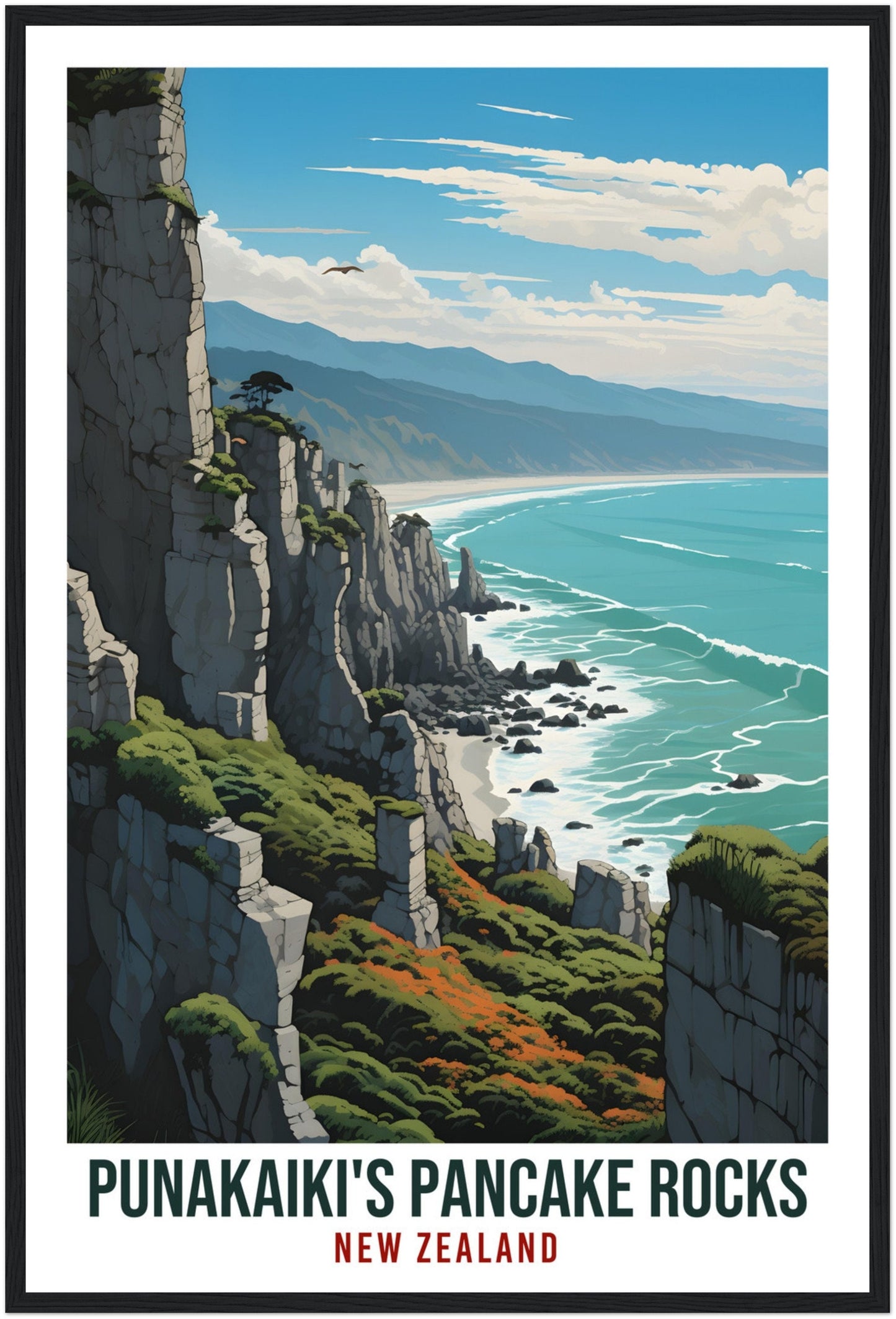 Punakaiki Pancake Rocks Travel Print Wall Art Punakaiki New Zealand Wall Hanging Artwork Punakaiki Travel Poster New Zealand Art Lovers Gift